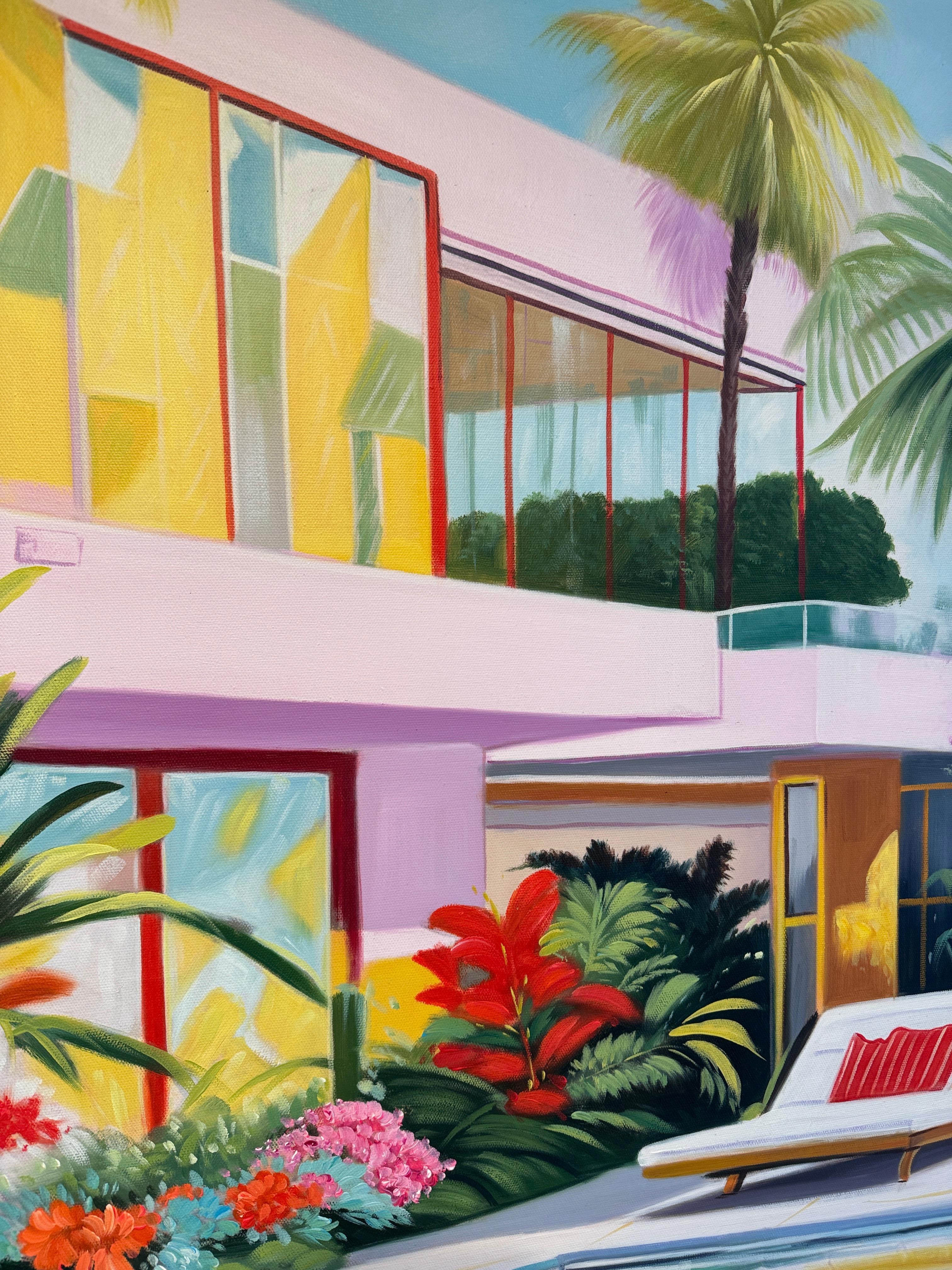 Where Days Drift Beyond Reality - Contemporary Architecture Pool Oil Painting For Sale 5