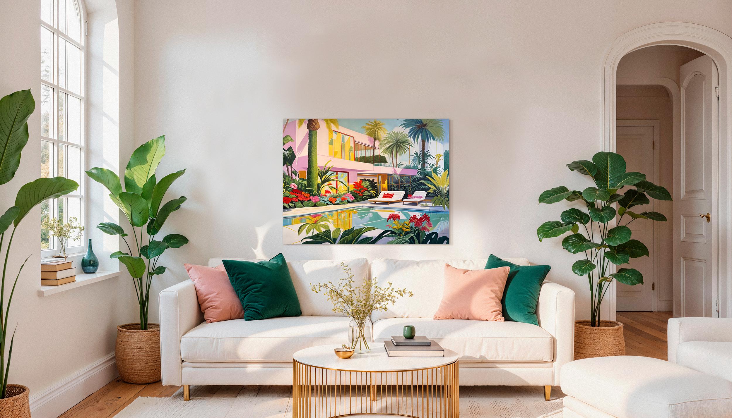 Where Days Drift Beyond Reality - Contemporary Architecture Pool Oil Painting For Sale 6