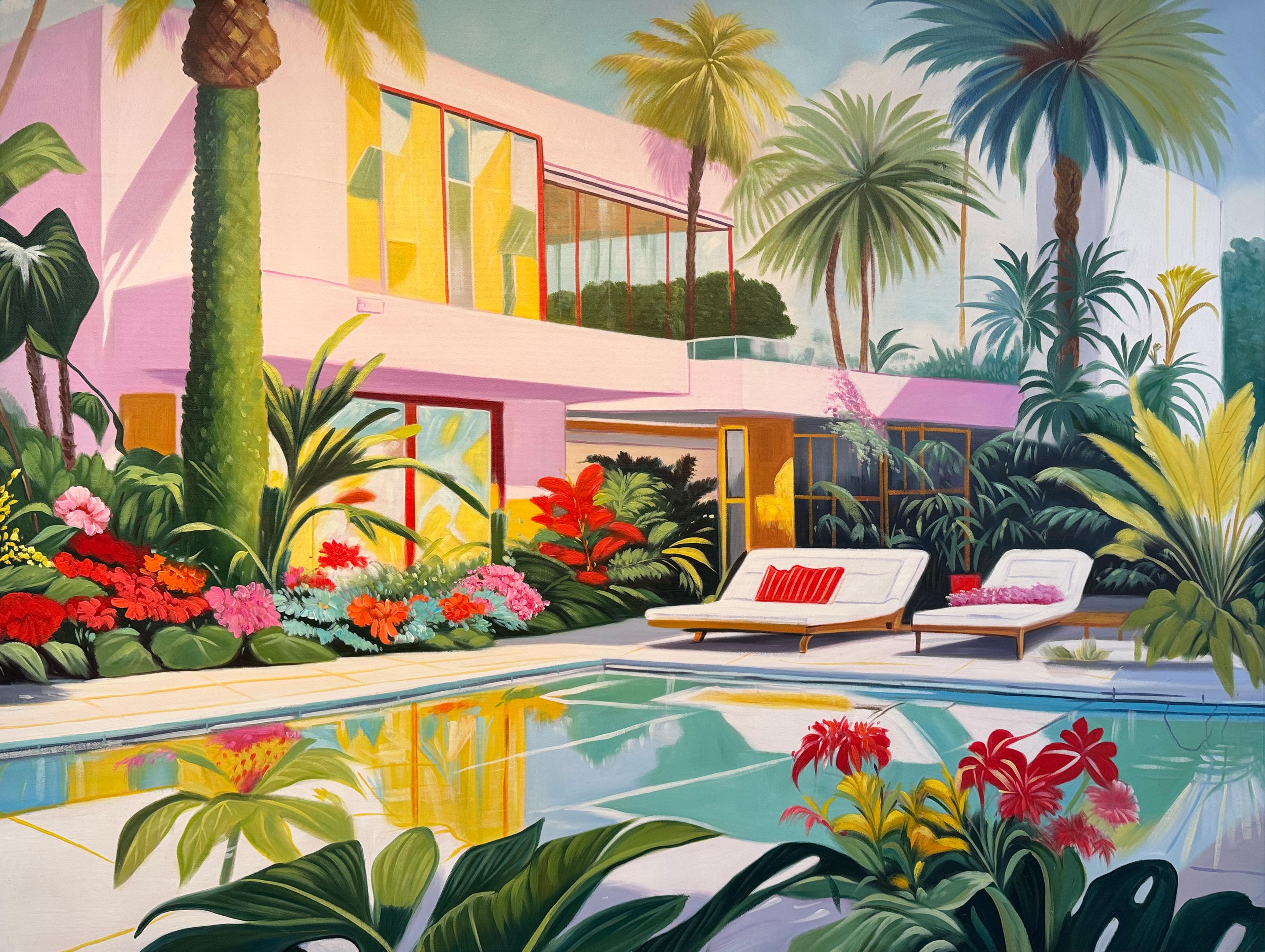 Where Days Drift Beyond Reality - Contemporary Architecture Pool Oil Painting