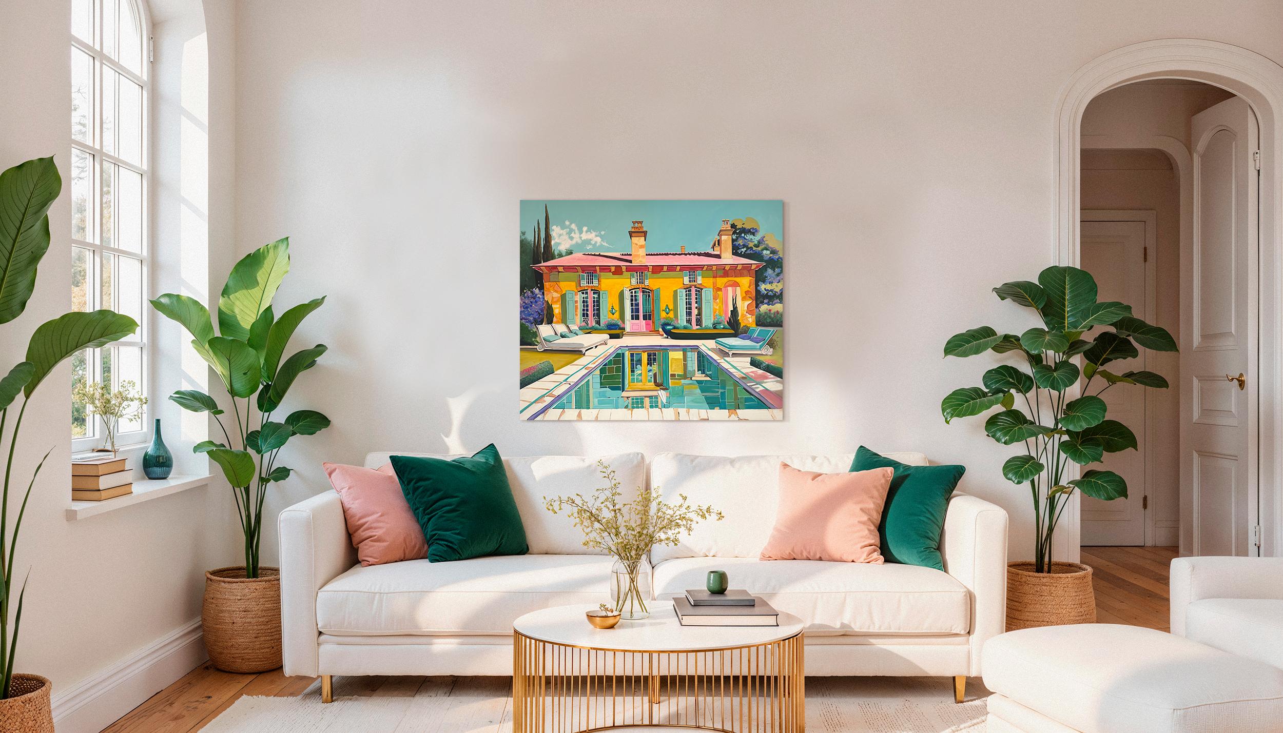 Where Each Day Feels Like a Dream - Contemporary Architecture Pool Oil Painting im Angebot 7