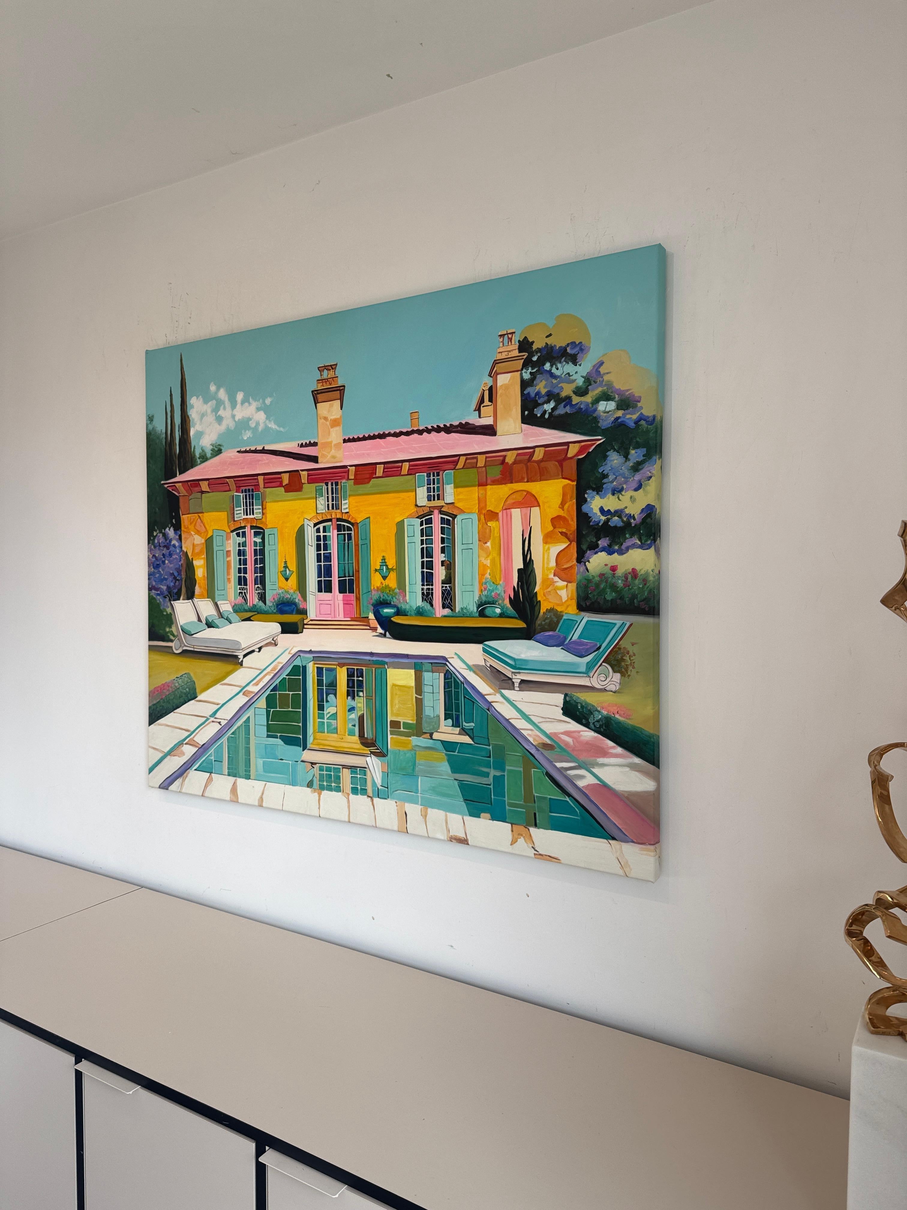 Where Each Day Feels Like a Dream - Contemporary Architecture Pool Oil Painting im Angebot 8