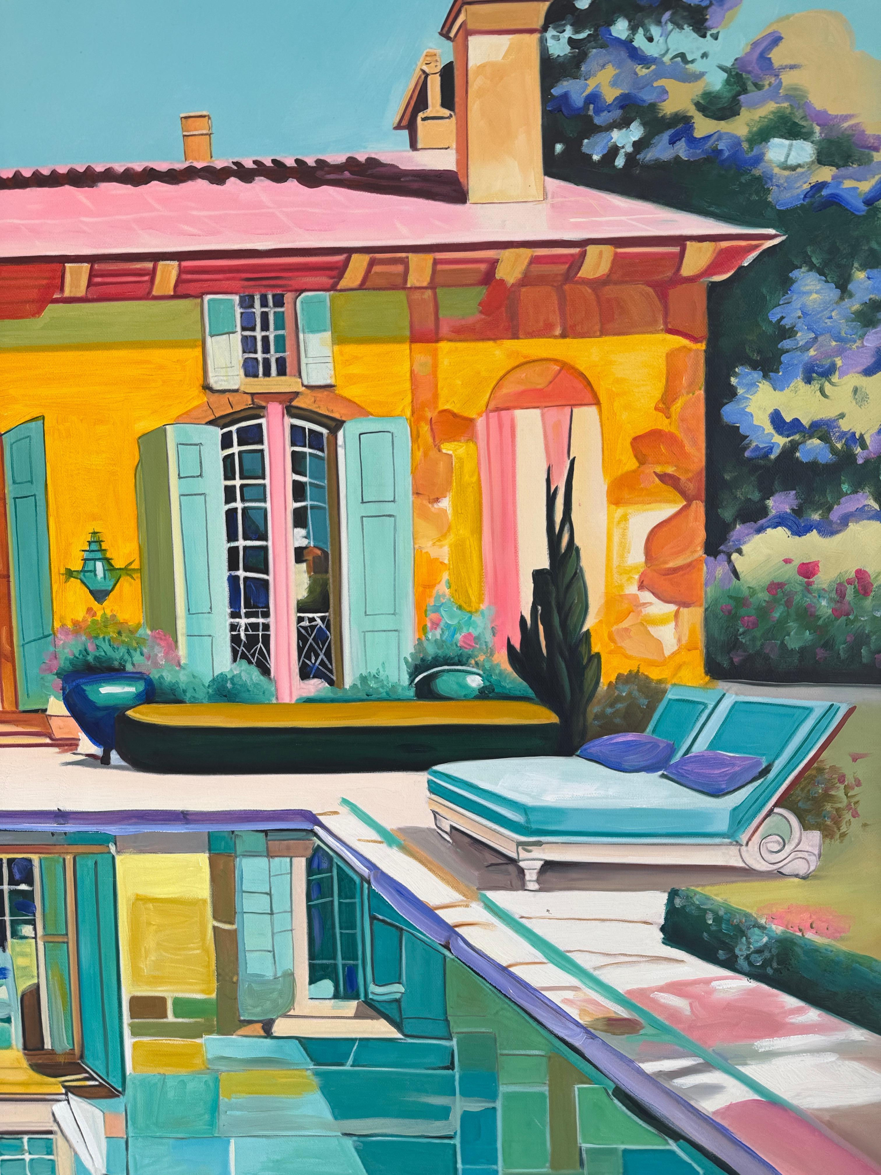 Where Each Day Feels Like a Dream - Contemporary Architecture Pool Oil Painting im Angebot 9