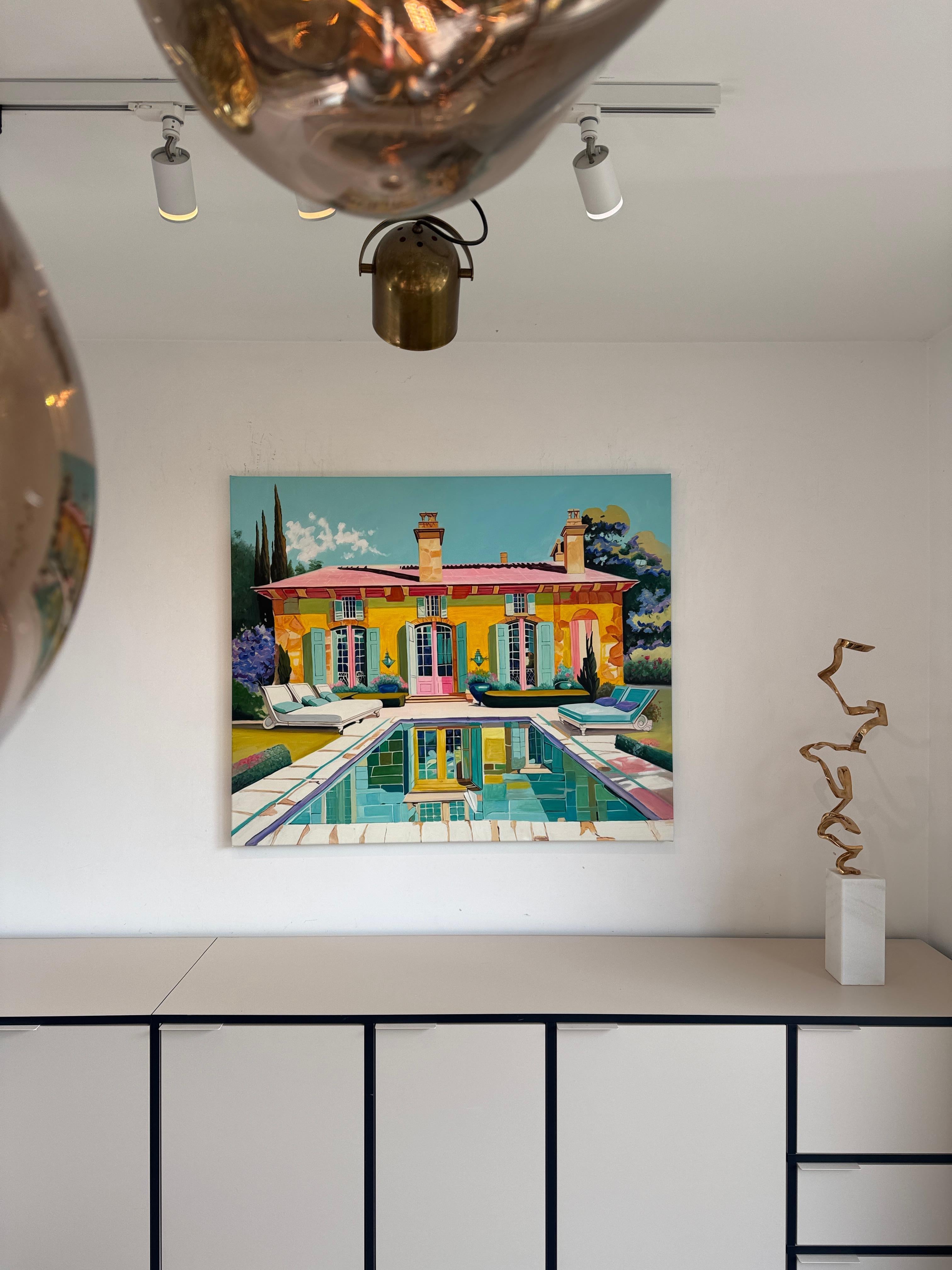 Where Each Day Feels Like a Dream - Contemporary Architecture Pool Oil Painting im Angebot 10