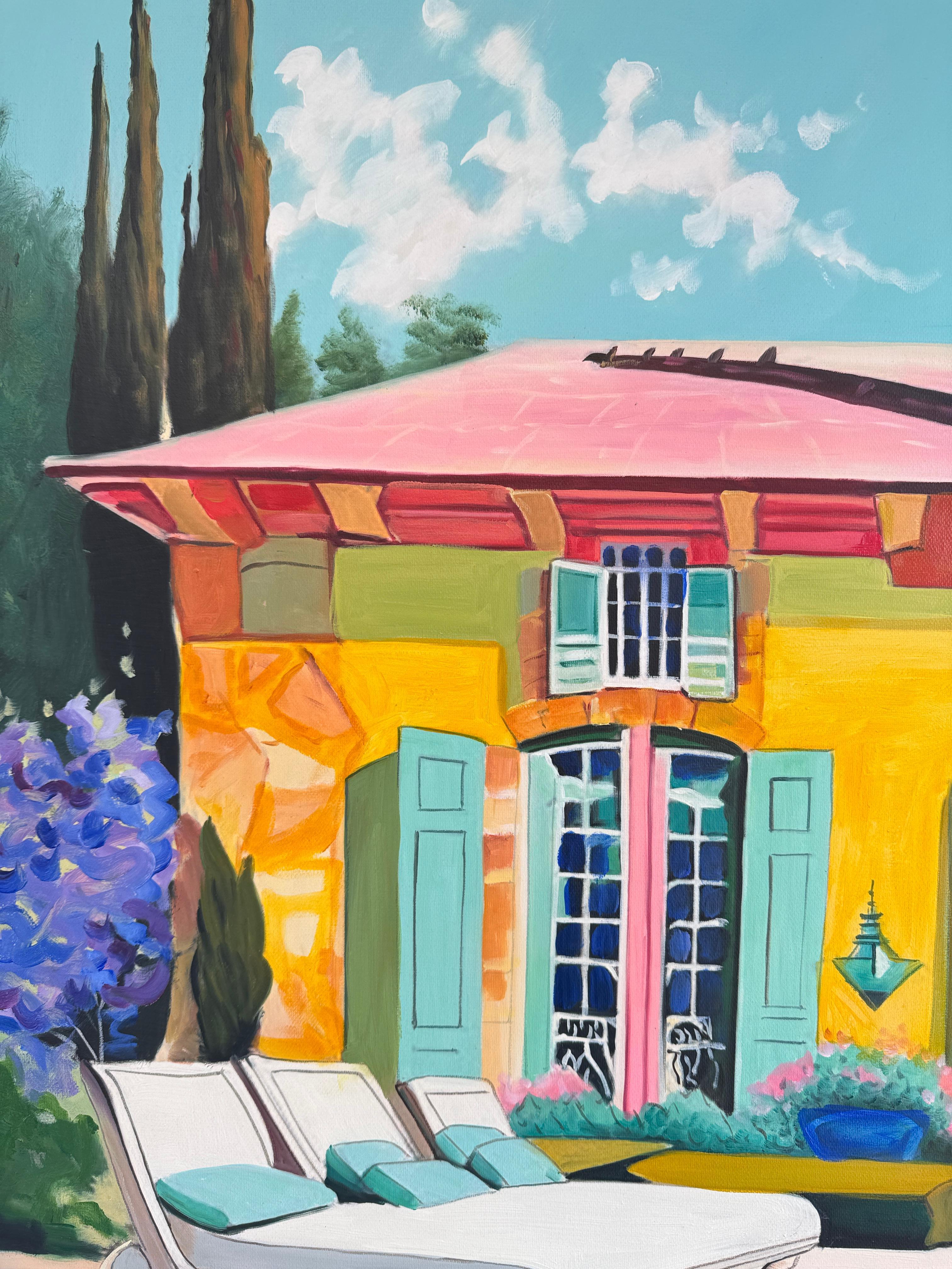 Where Each Day Feels Like a Dream - Contemporary Architecture Pool Oil Painting im Angebot 11