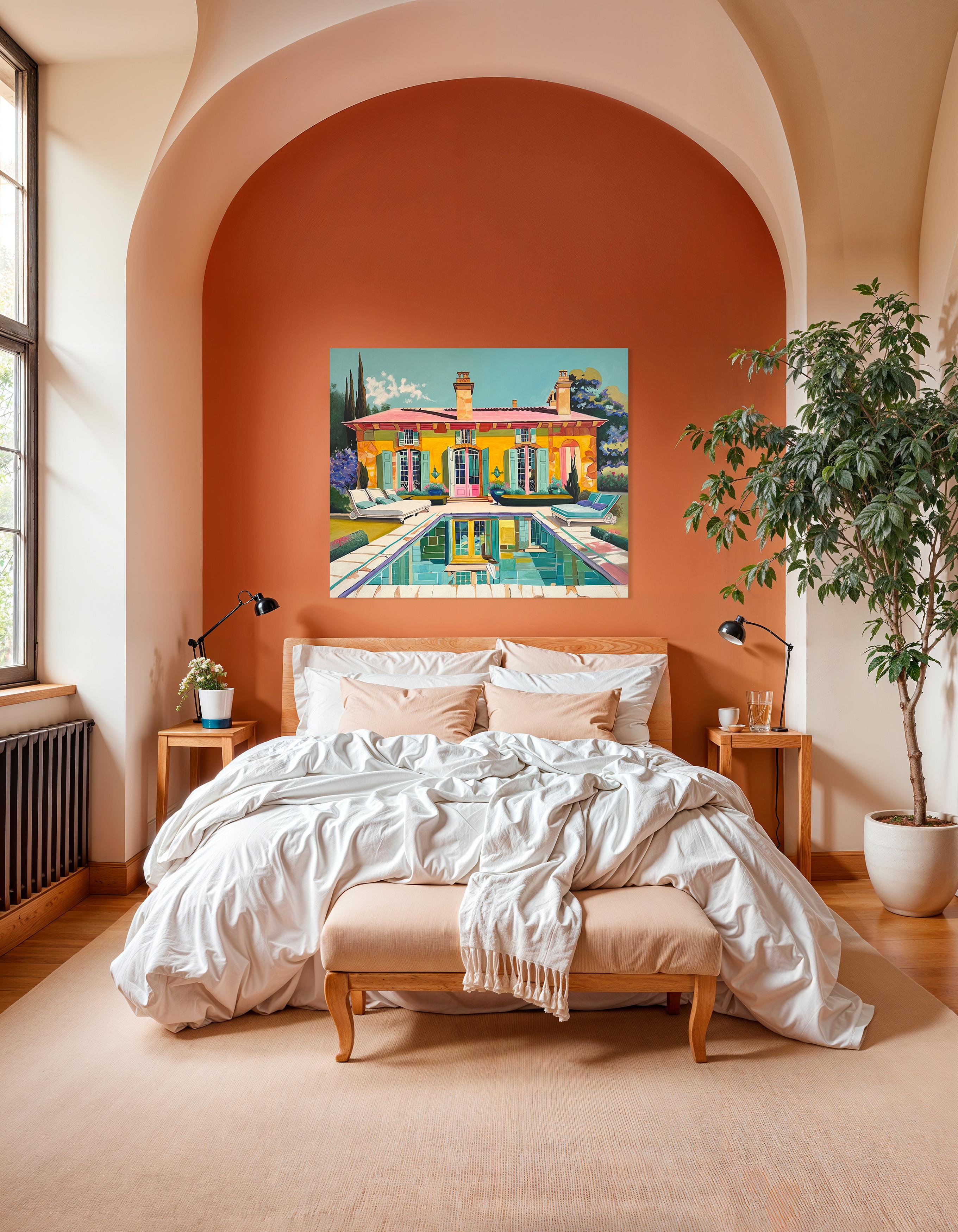 Where Each Day Feels Like a Dream - Contemporary Architecture Pool Oil Painting im Angebot 12