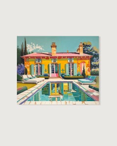 Where Each Day Feels Like a Dream - Contemporary Architecture Pool Oil Painting