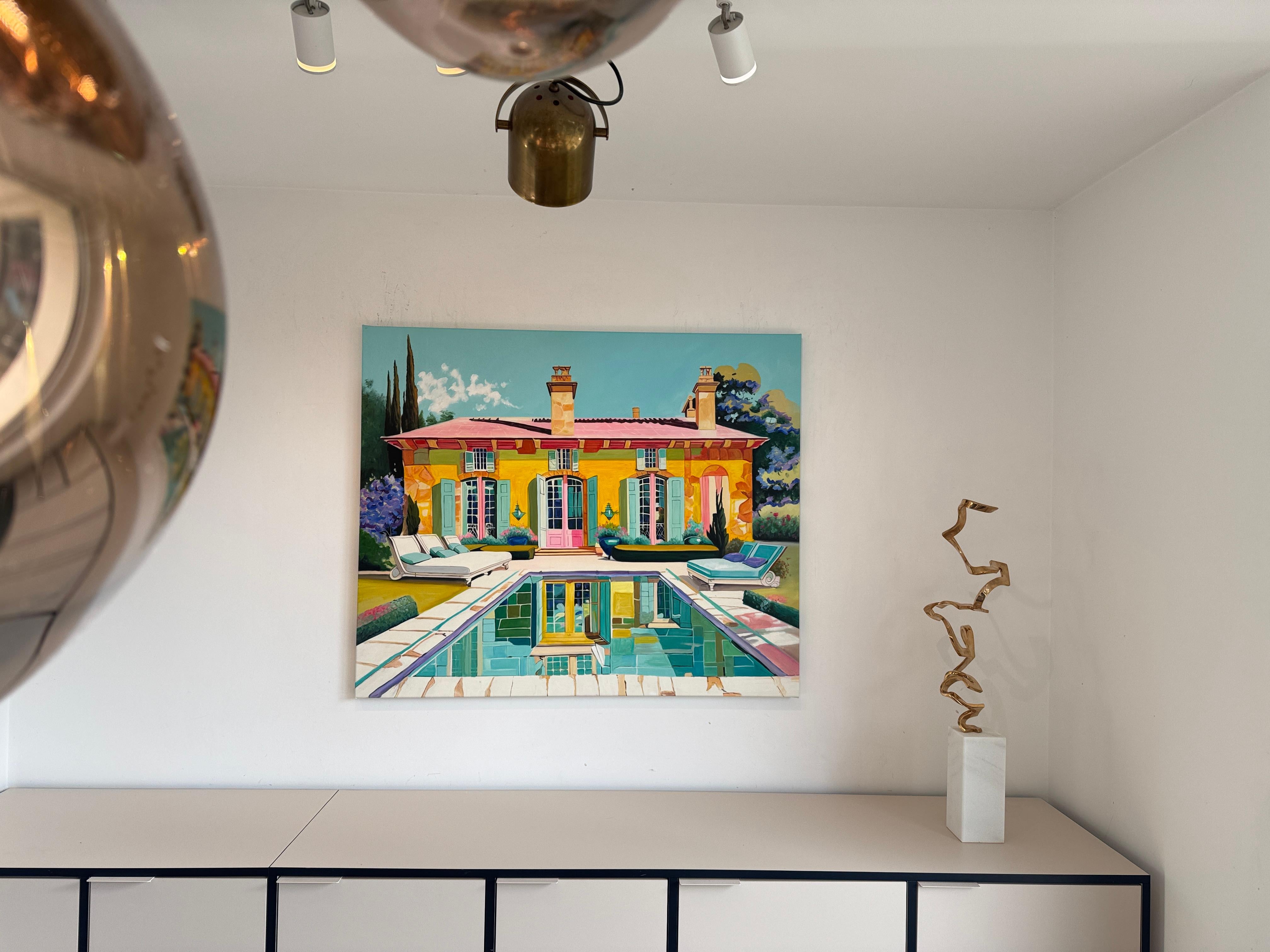 Where Each Day Feels Like a Dream - Contemporary Architecture Pool Oil Painting im Angebot 2