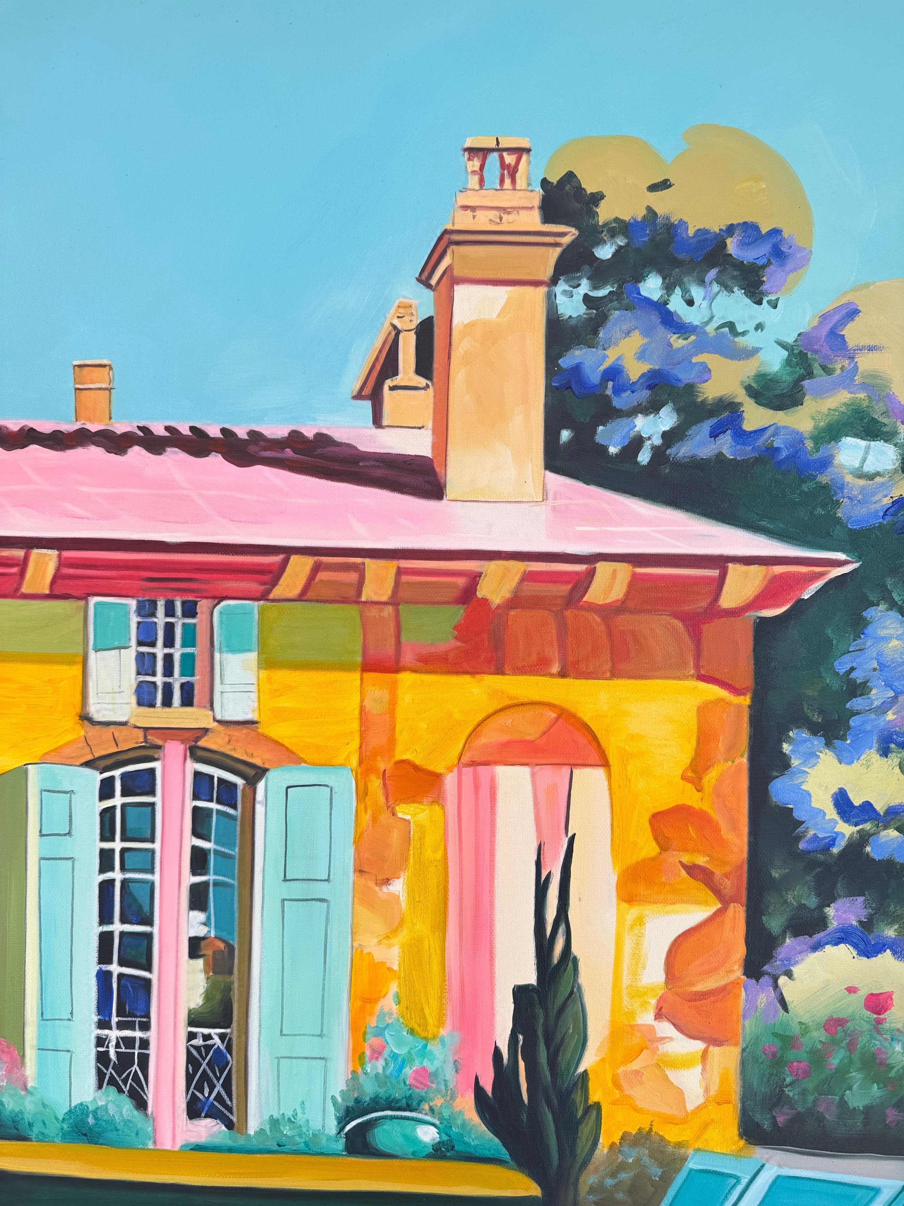 Where Each Day Feels Like a Dream - Contemporary Architecture Pool Oil Painting im Angebot 3