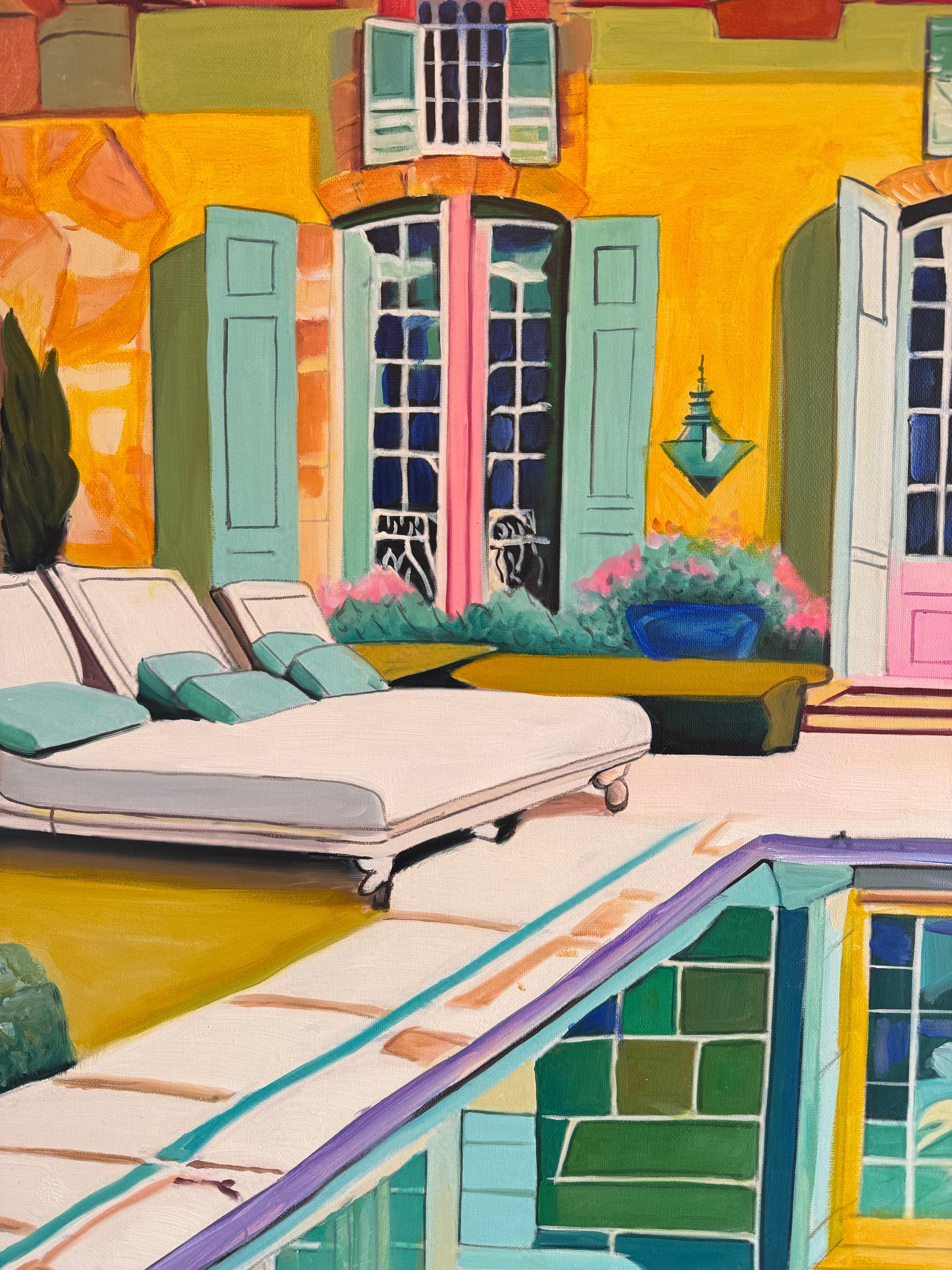 Where Each Day Feels Like a Dream - Contemporary Architecture Pool Oil Painting im Angebot 5