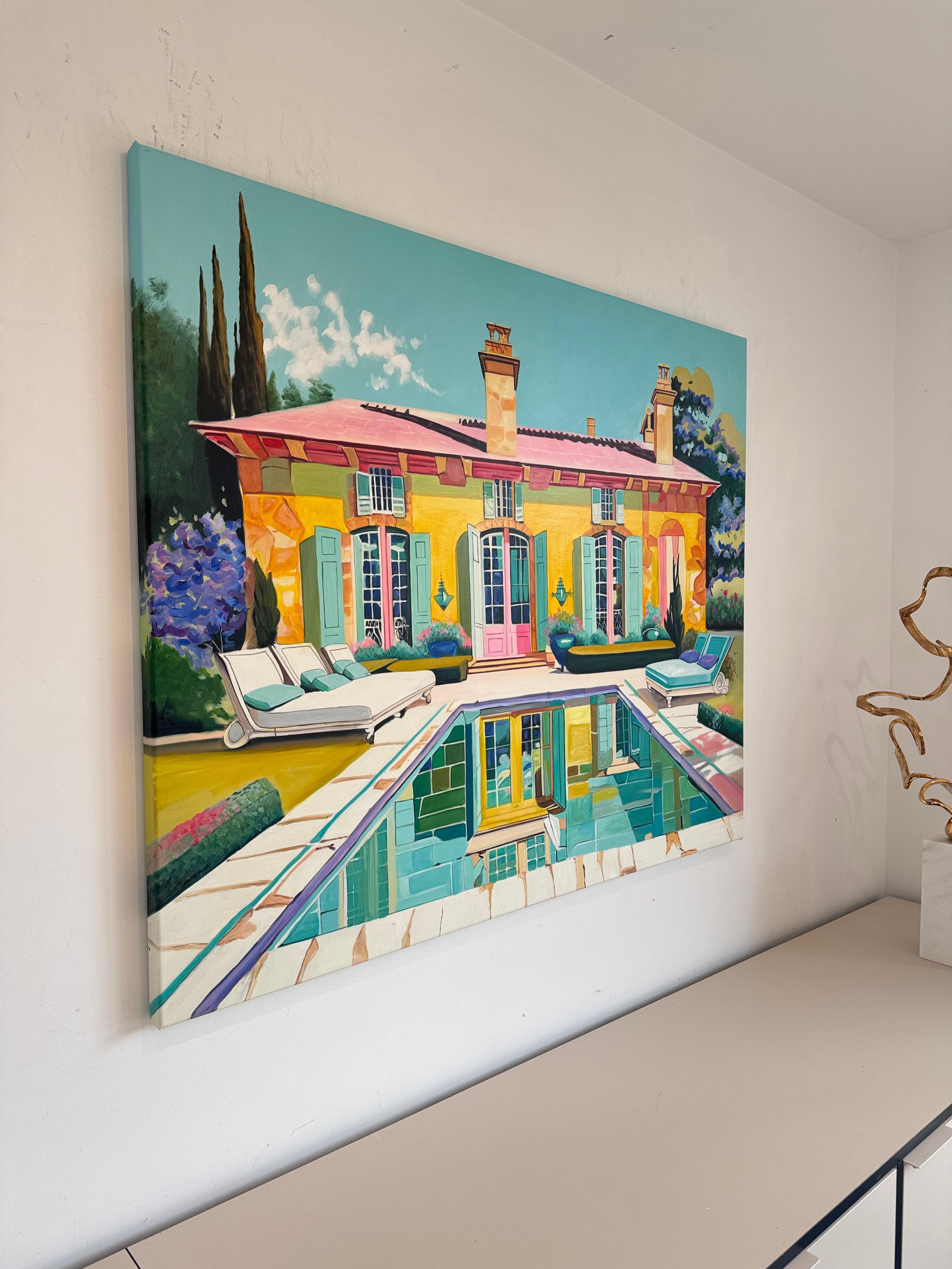 Where Each Day Feels Like a Dream - Contemporary Architecture Pool Oil Painting im Angebot 6