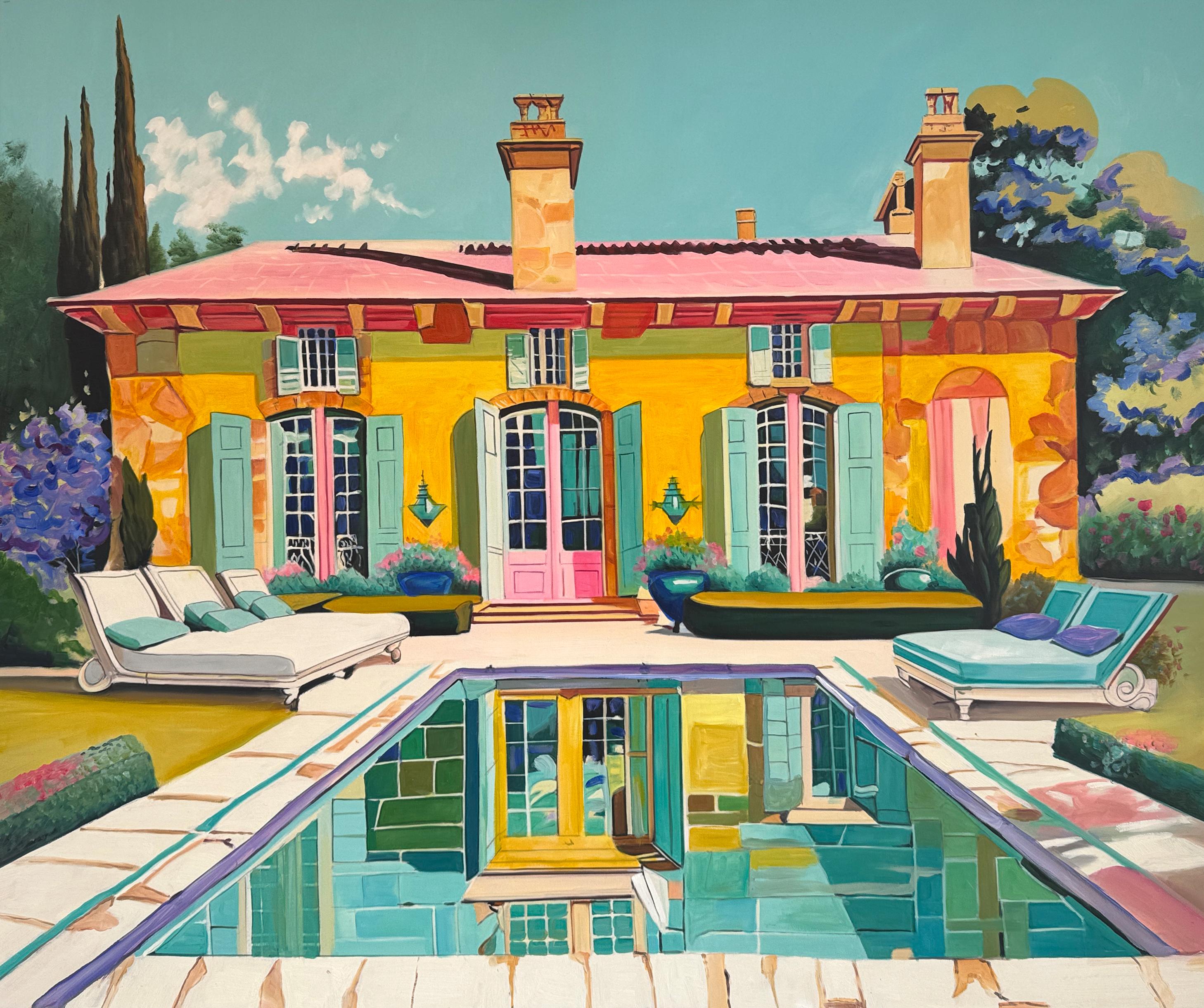 Where Each Day Feels Like a Dream - Contemporary Architecture Pool Oil Painting