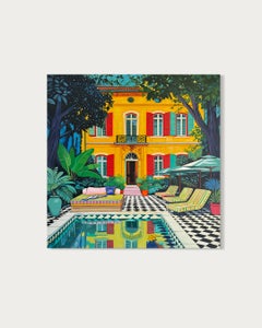 Where hours float unseen - Contemporary Architecture House Oil Painting