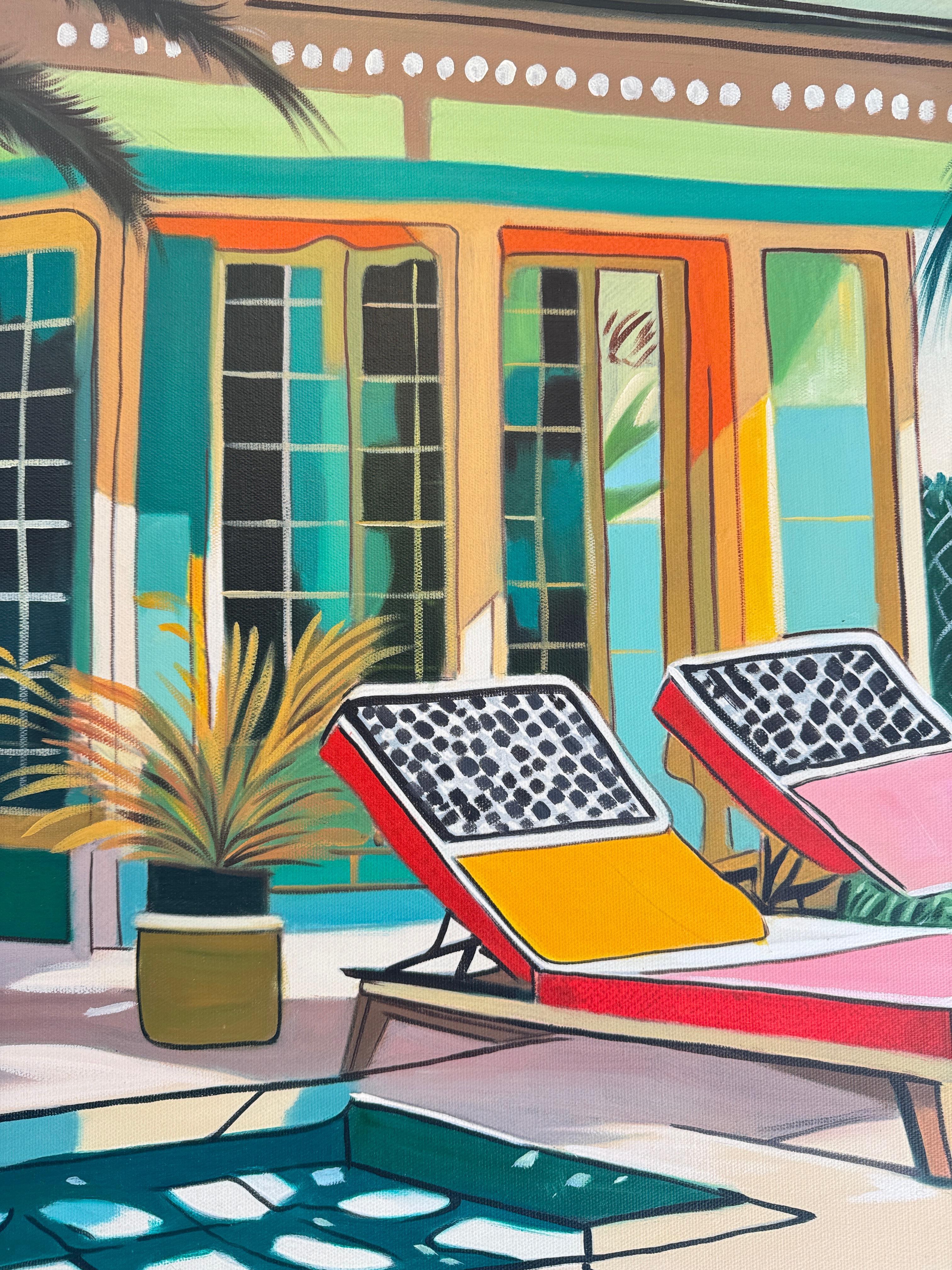 Where light lingers longest - Contemporary Architecture pool House Oil Painting For Sale 9