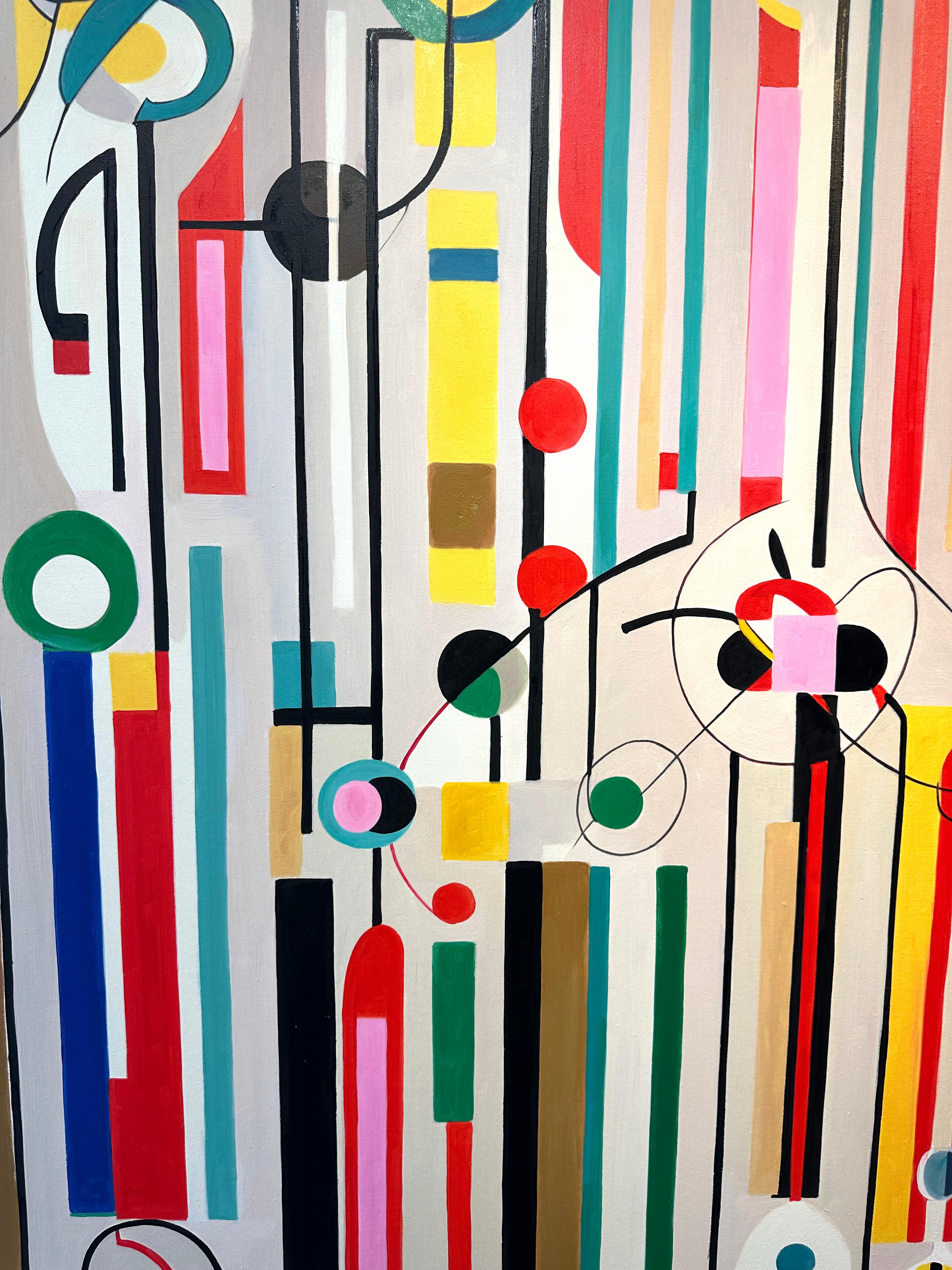 Lilly Muth's geometric abstractions are colourful works full figures that of space such as the distance, shape, size, and relative position of figures. Her use of colour is bold yet contemporary and her works are defined by clear lines and the