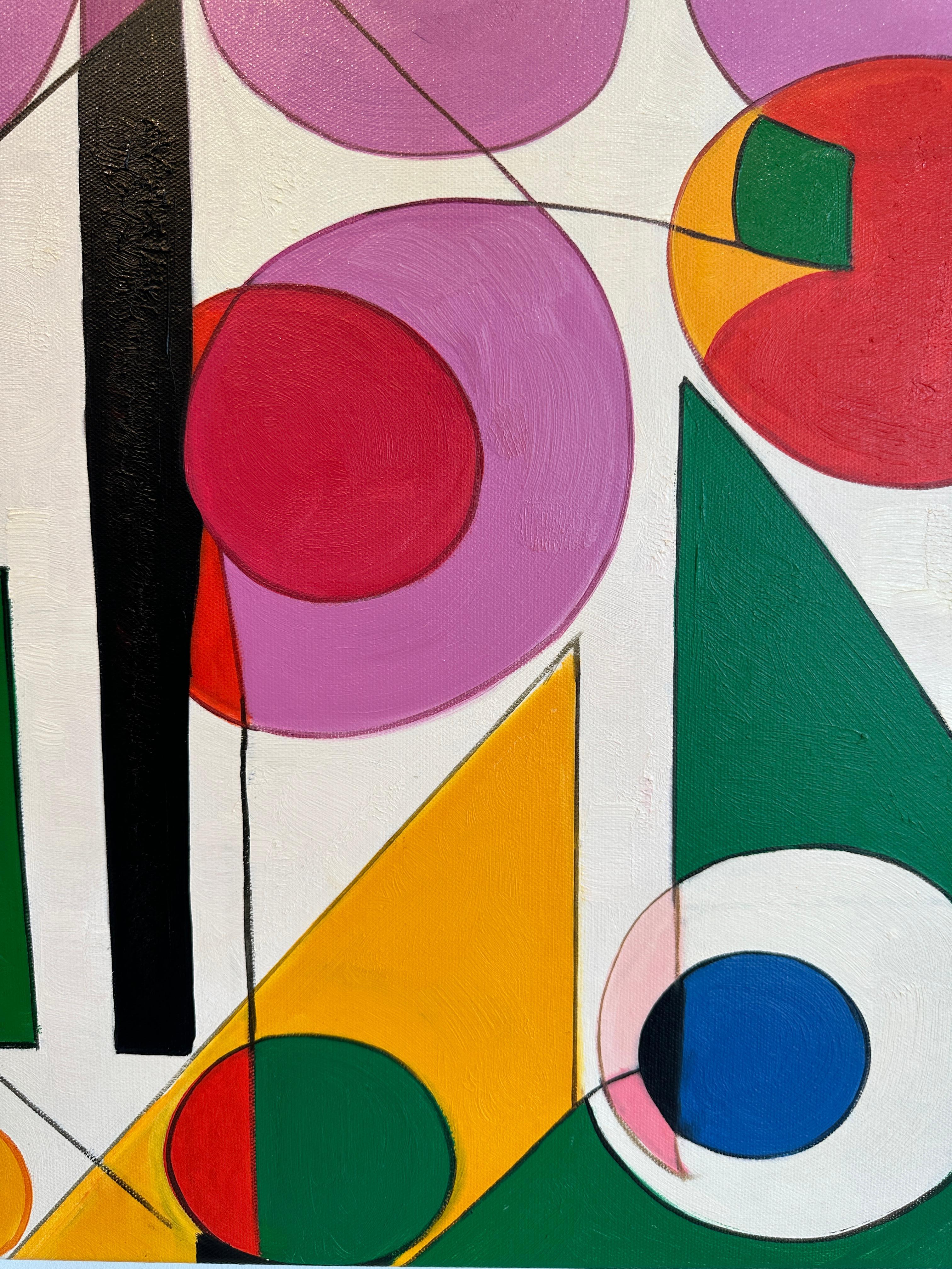 Tu sei il mio sole, la mia luna e le mie stelle Astrazione geometrica contemporanea - Pittura a olio in vendita 5