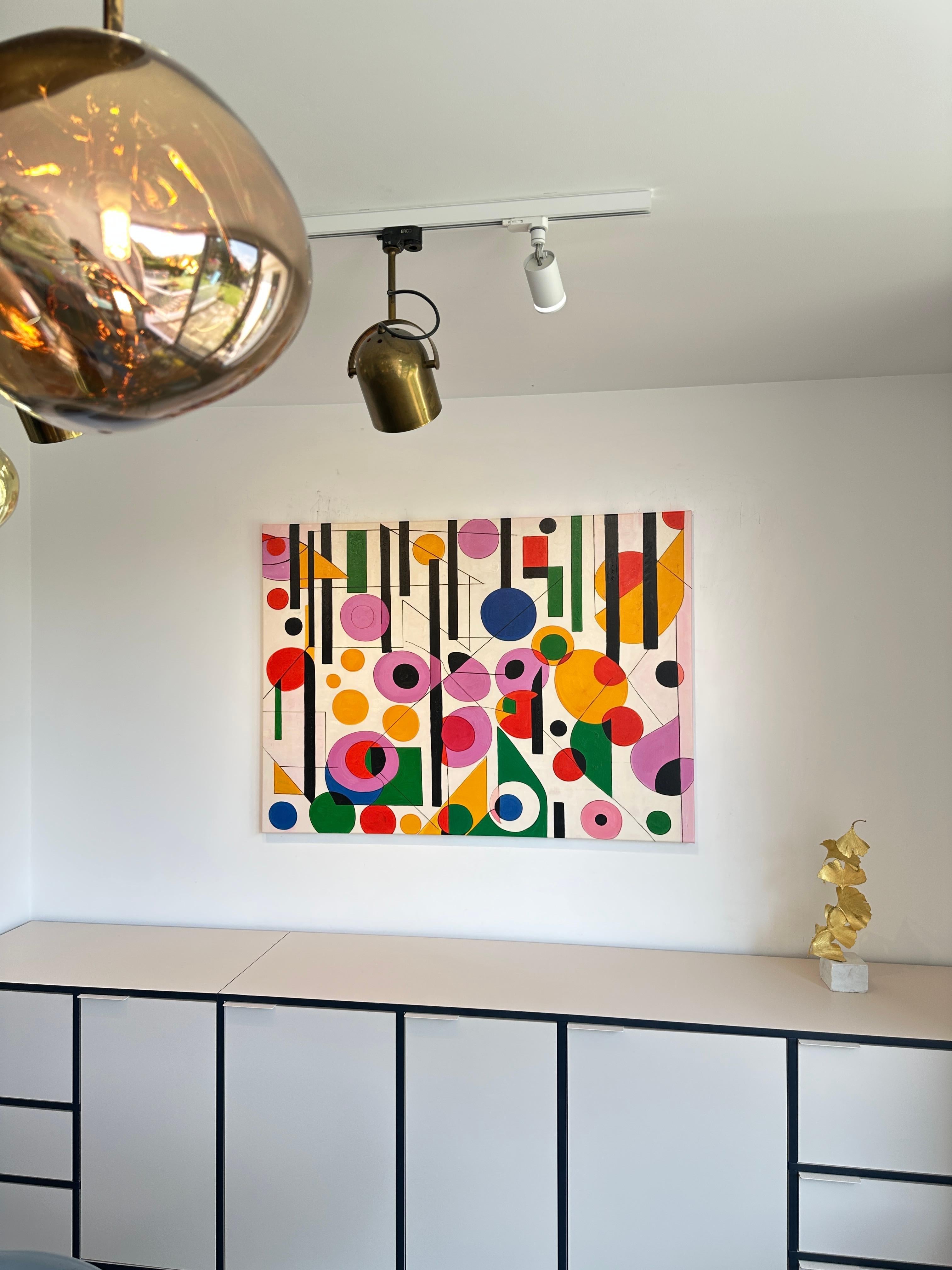 Tu sei il mio sole, la mia luna e le mie stelle Astrazione geometrica contemporanea - Pittura a olio in vendita 6