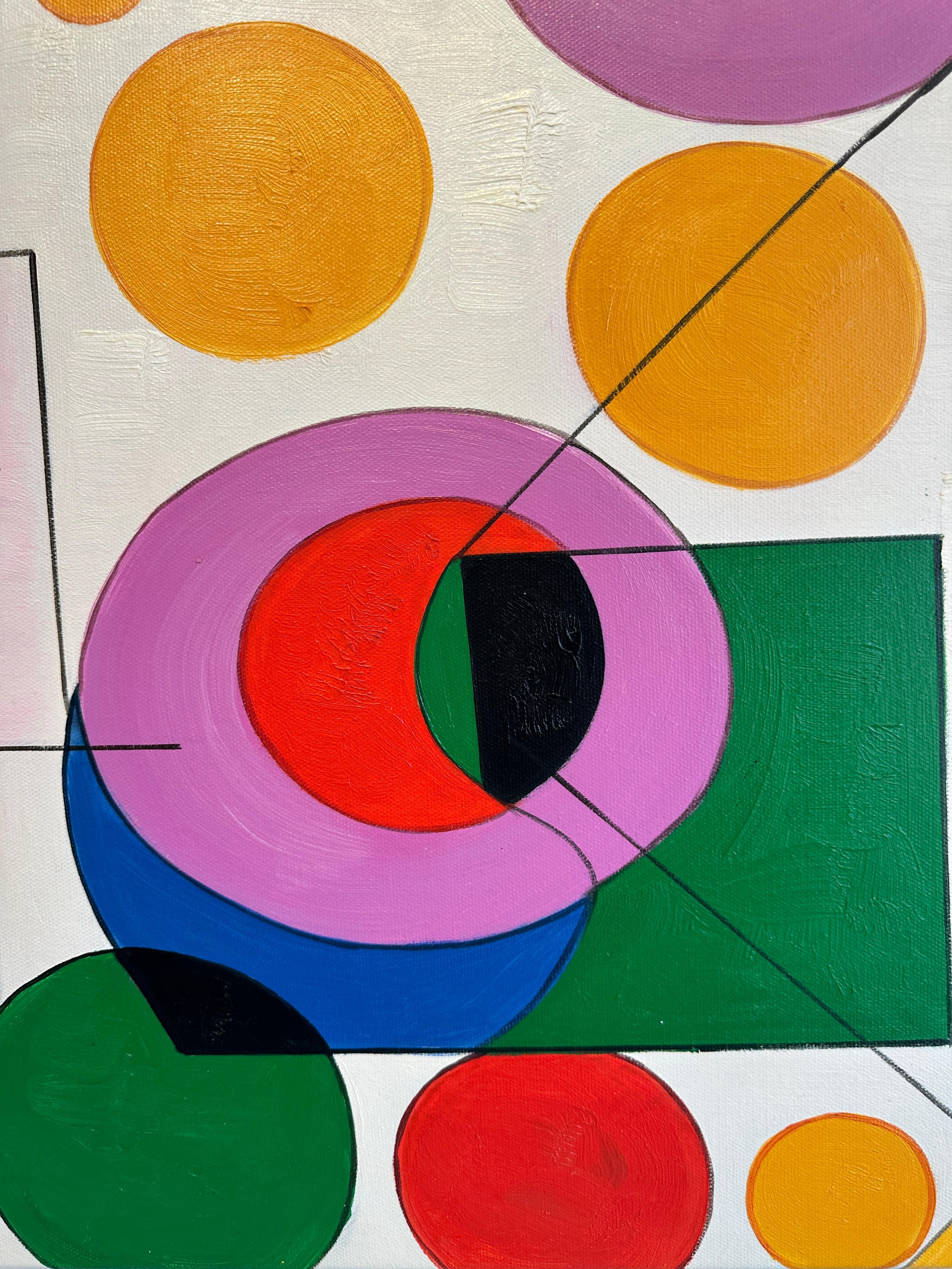 Tu sei il mio sole, la mia luna e le mie stelle Astrazione geometrica contemporanea - Pittura a olio in vendita 7