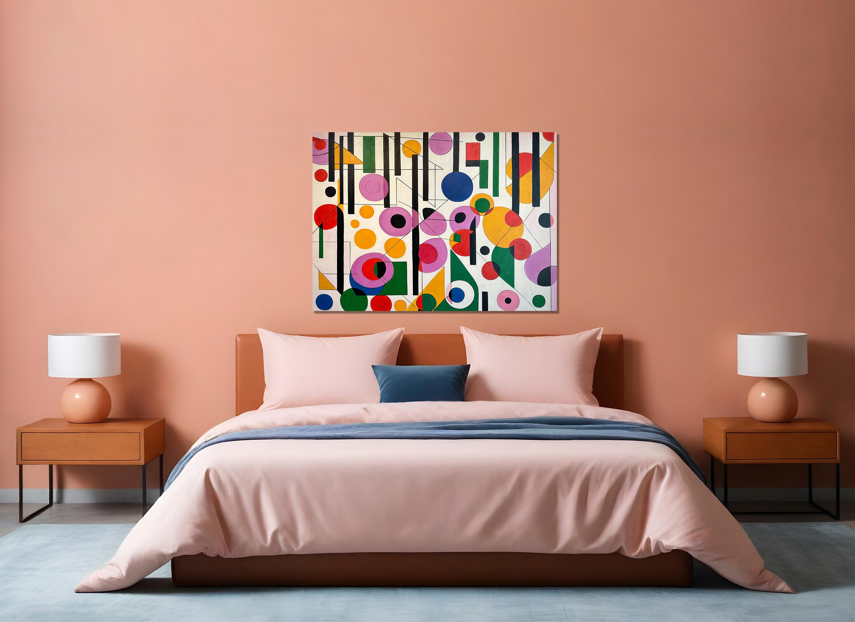 Tu sei il mio sole, la mia luna e le mie stelle Astrazione geometrica contemporanea - Pittura a olio - Abstract Painting Beige di Lilly Muth