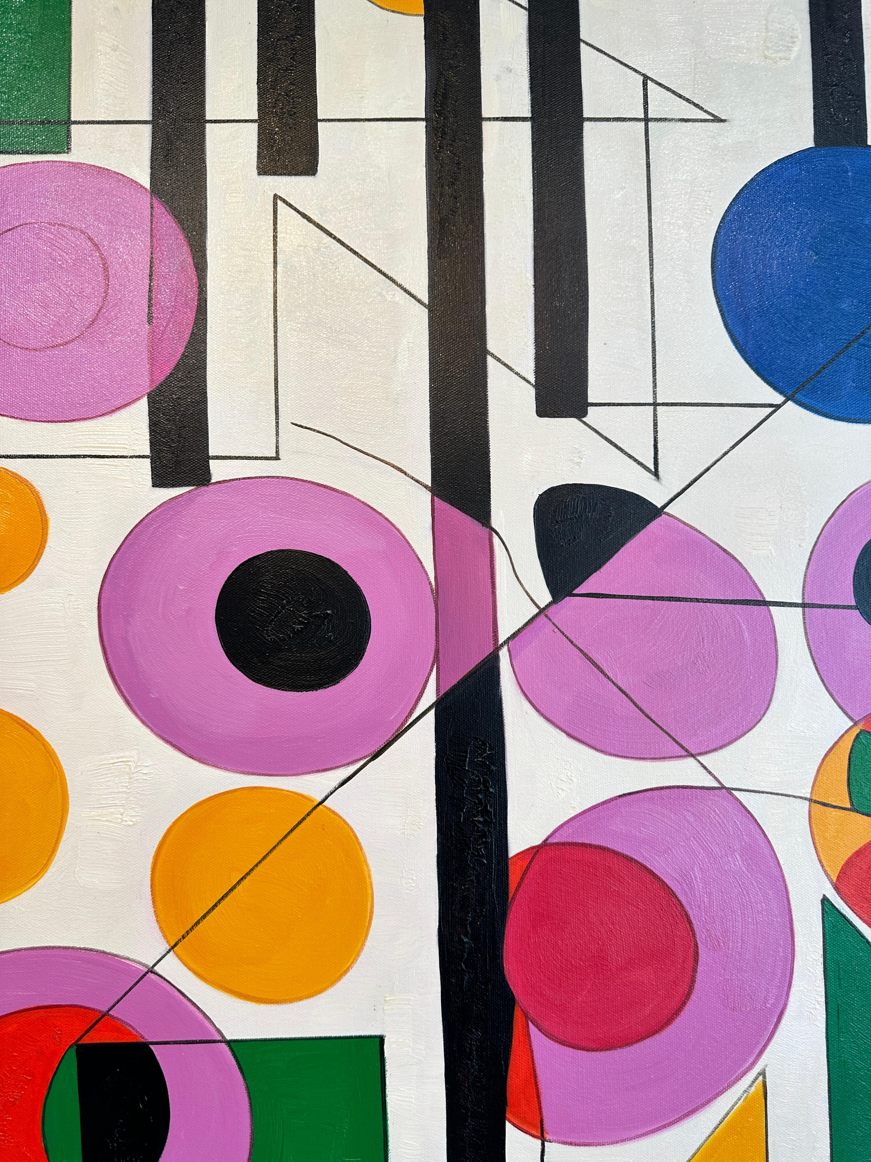 Tu sei il mio sole, la mia luna e le mie stelle Astrazione geometrica contemporanea - Pittura a olio in vendita 2