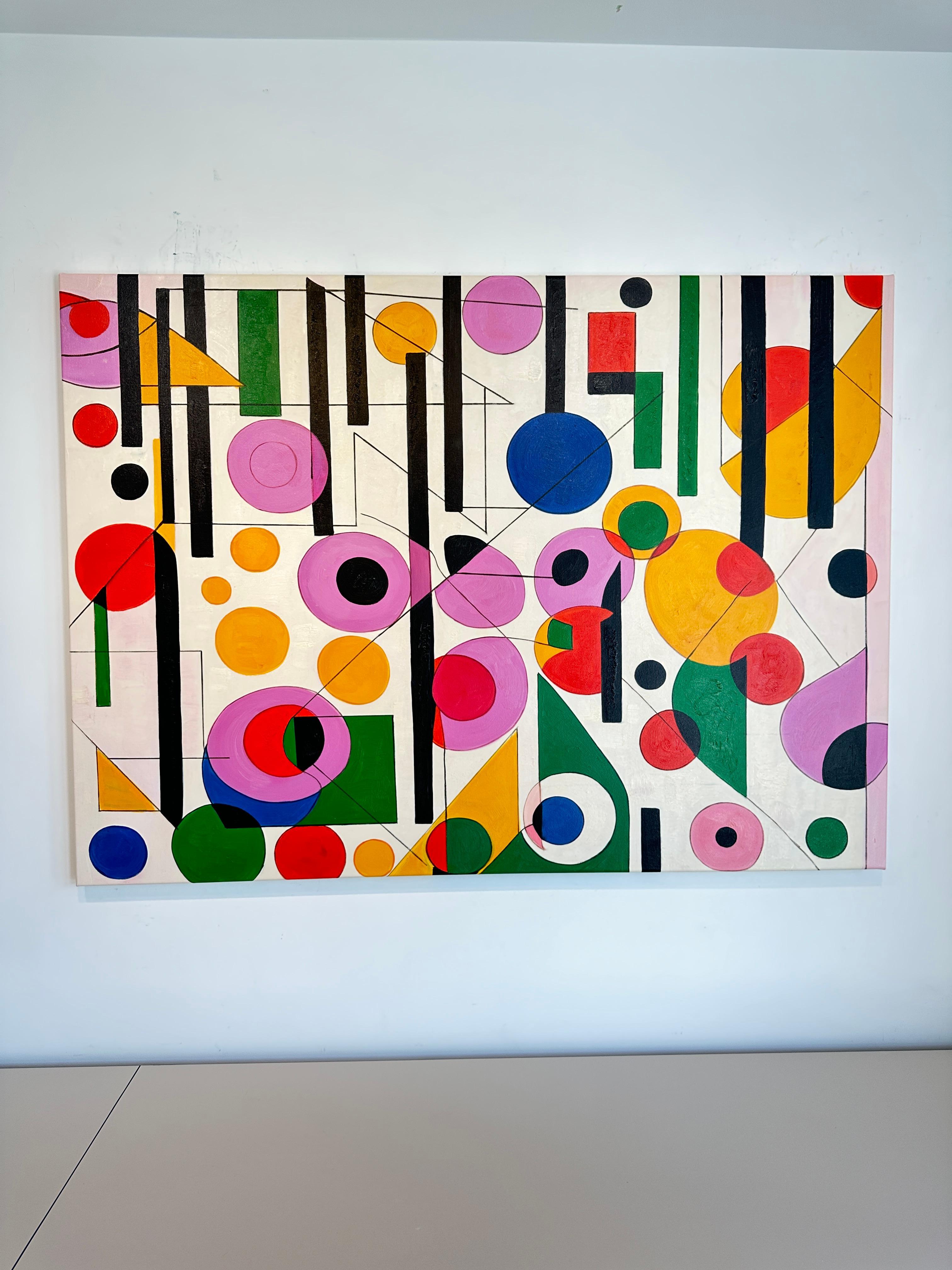 Tu sei il mio sole, la mia luna e le mie stelle Astrazione geometrica contemporanea - Pittura a olio in vendita 3