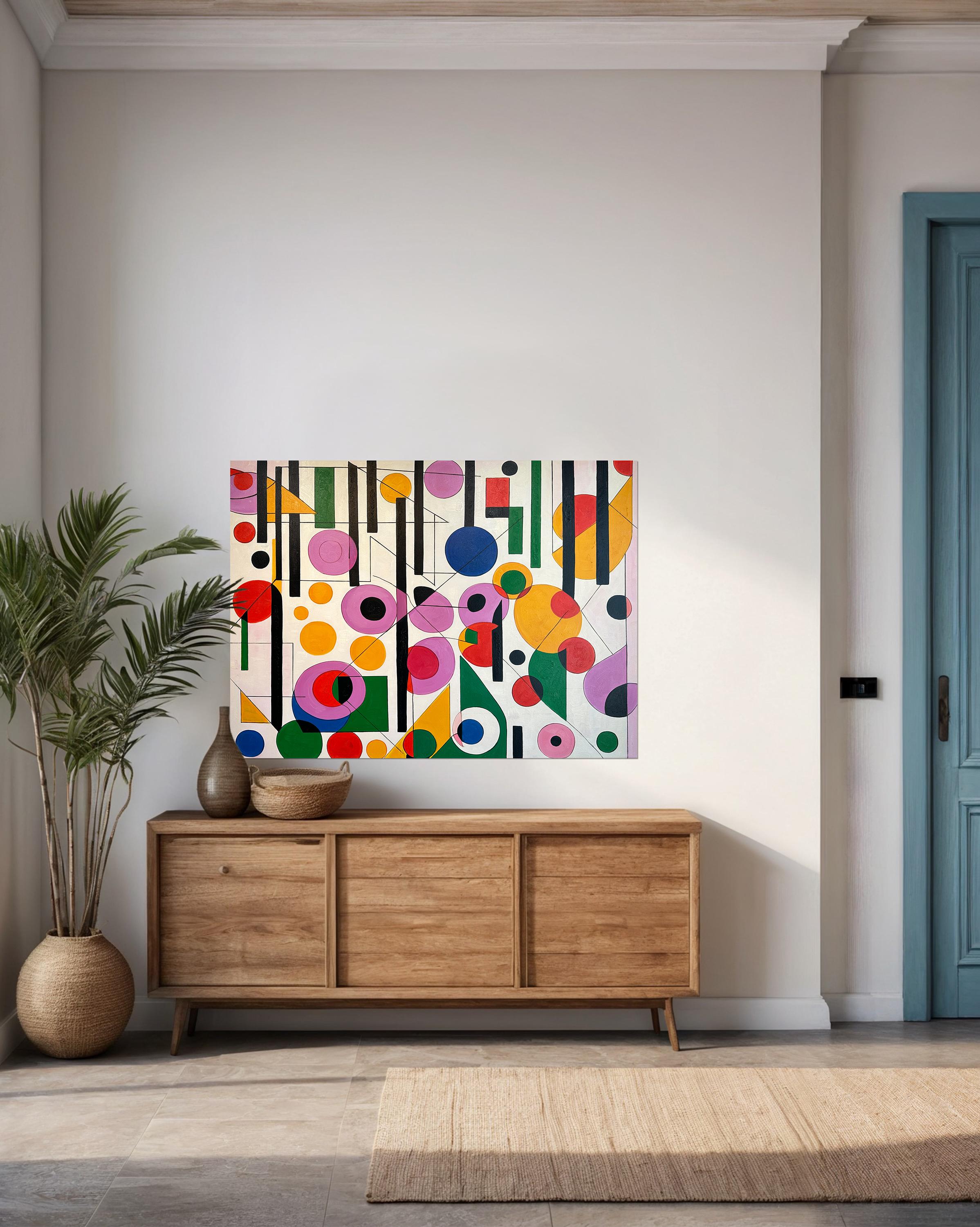 Tu sei il mio sole, la mia luna e le mie stelle Astrazione geometrica contemporanea - Pittura a olio in vendita 4