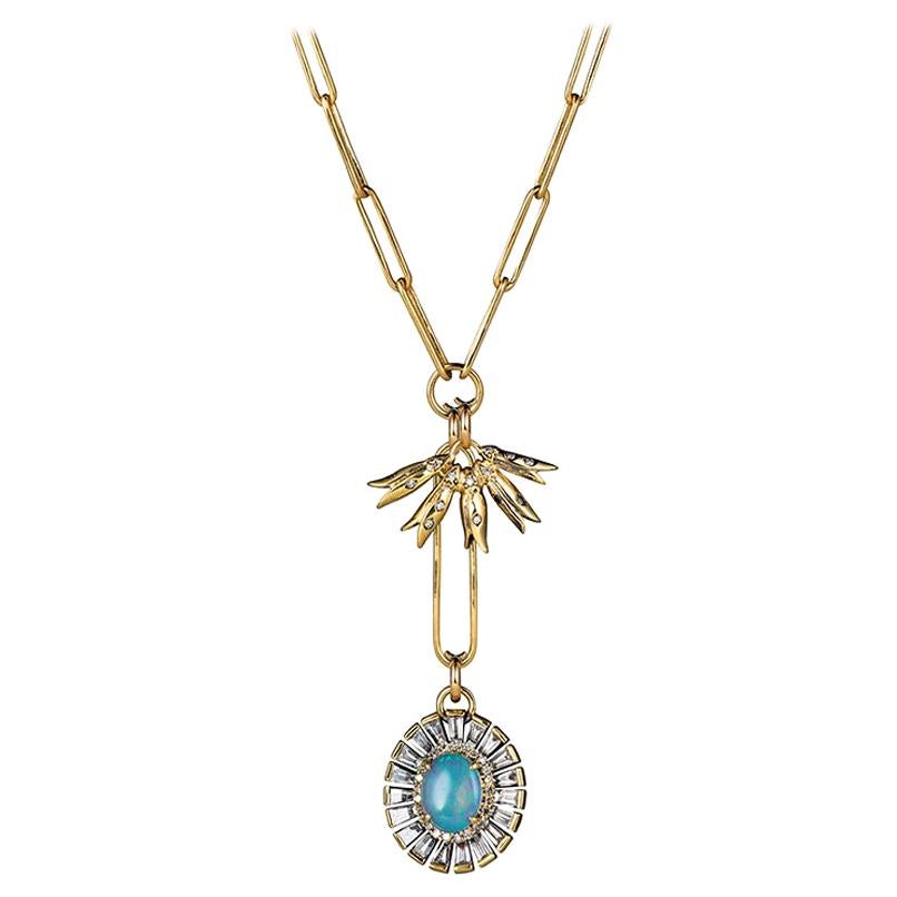 Lilly of the Valley and Opal Flower Pendant Necklace with Opal and Diamonds