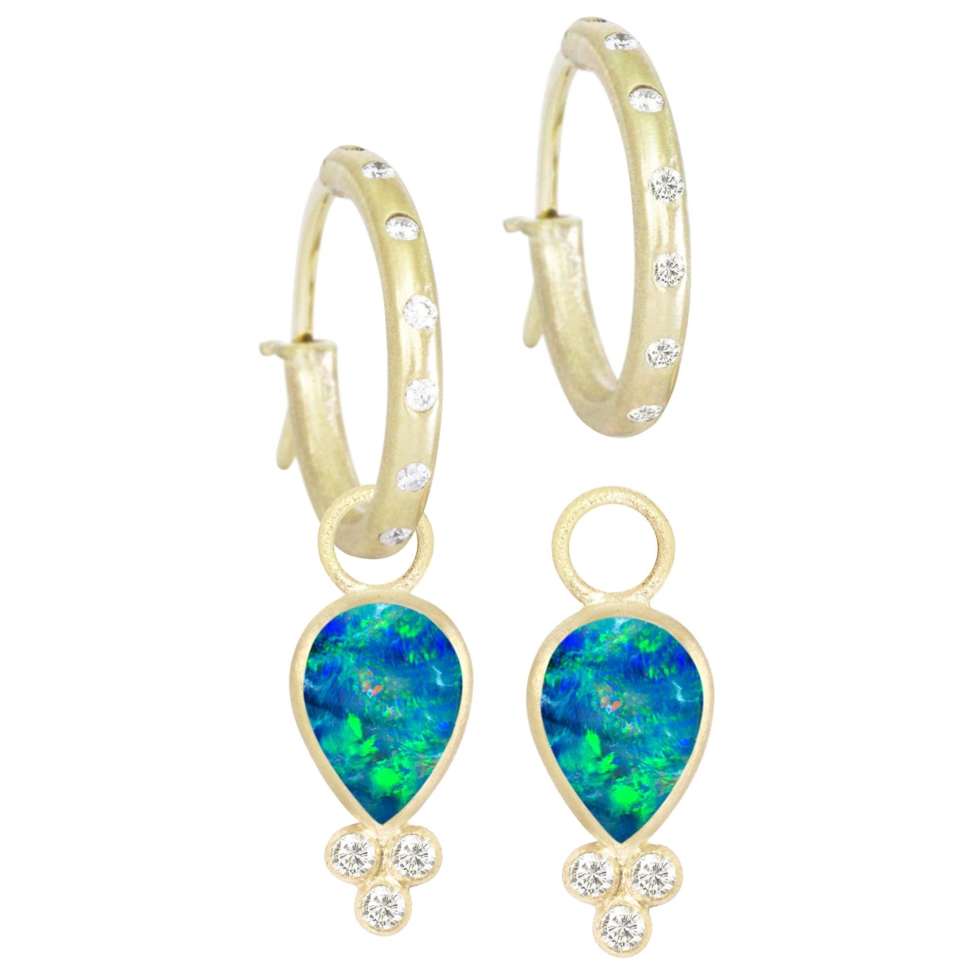 Lilly Opal 18 Karat Gold Earrings For Sale