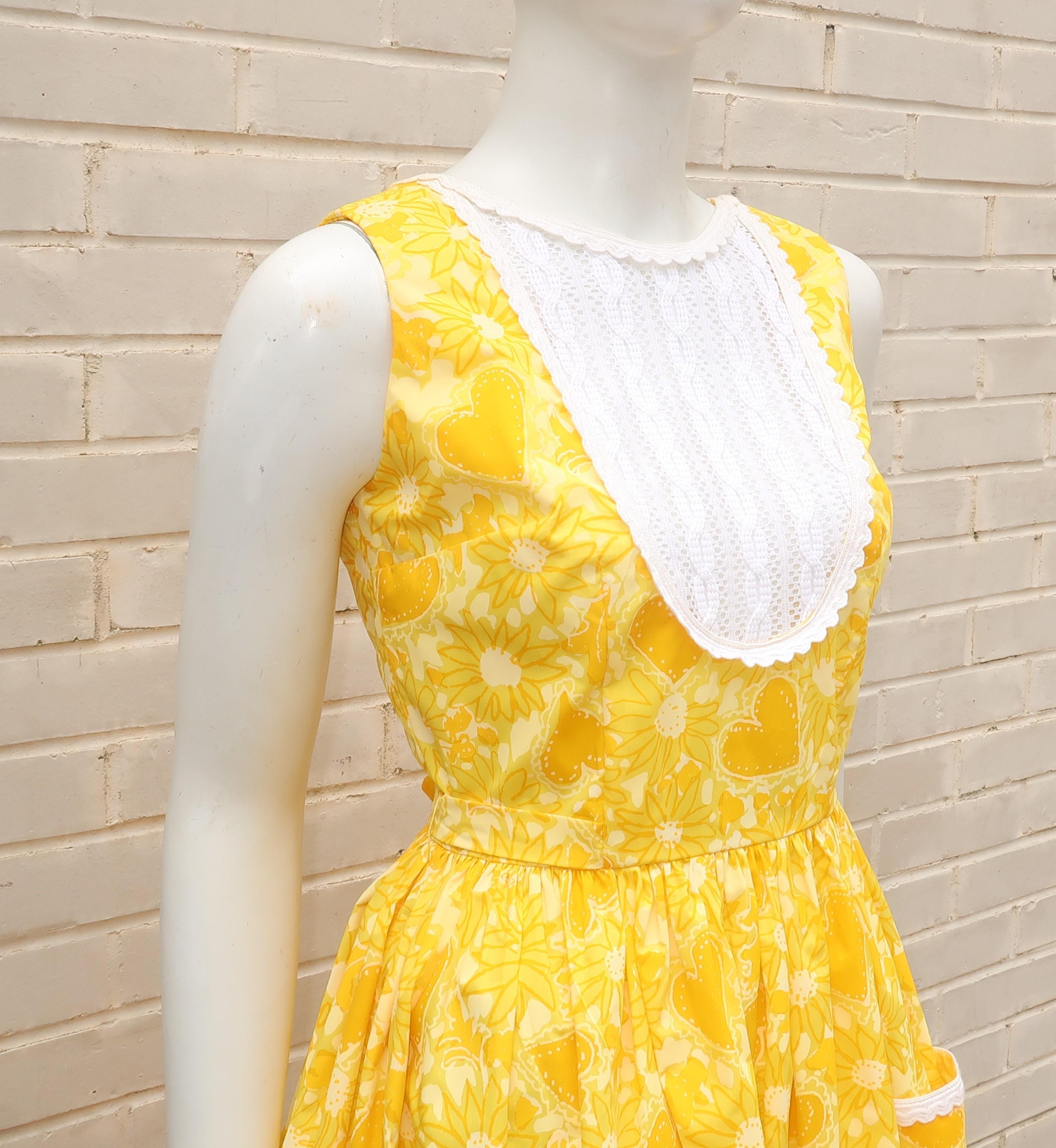 Lilly Pulitizer Yellow Daisy & Heart Print Cotton Dress, 1960's In Good Condition In Atlanta, GA