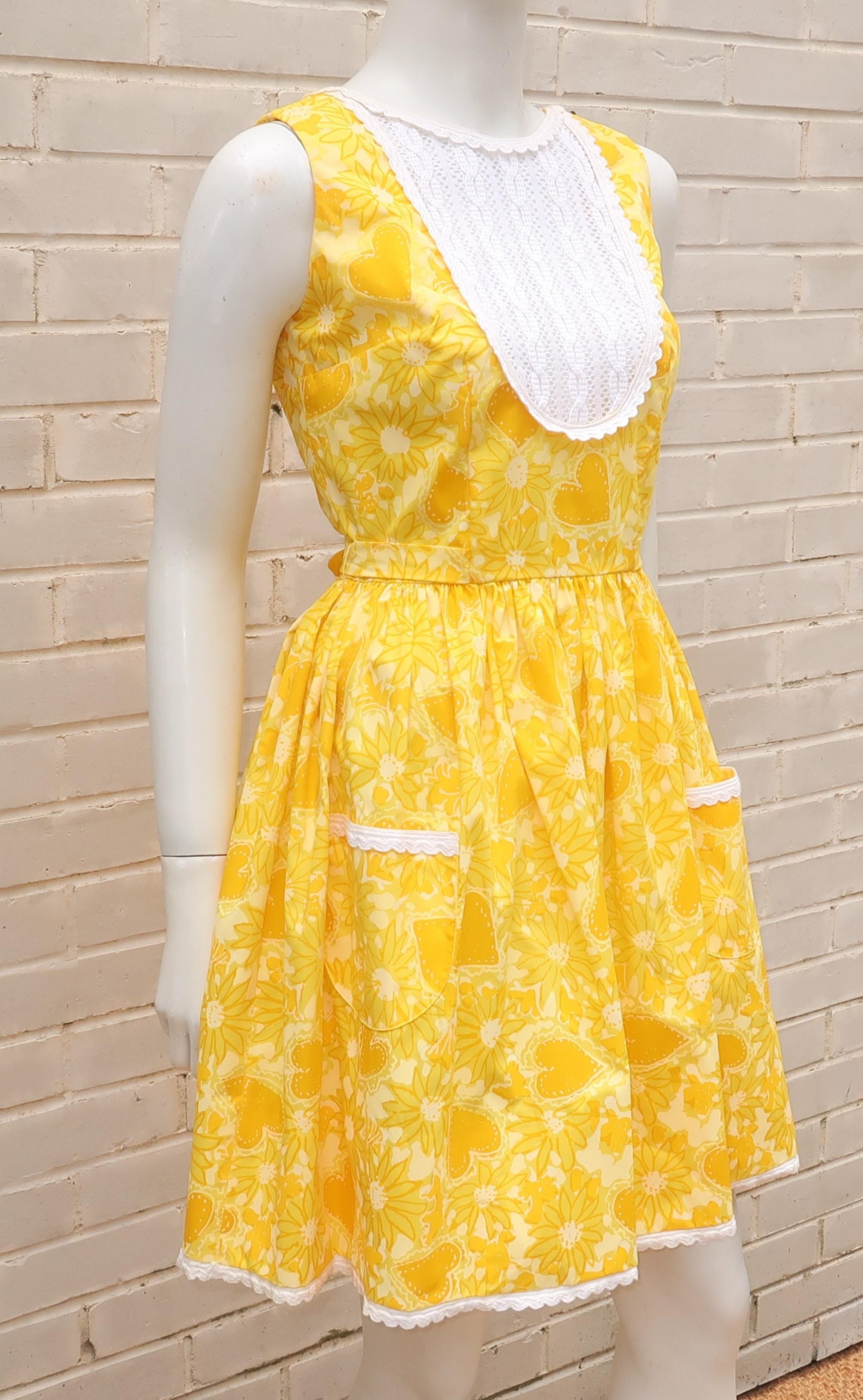 Women's Lilly Pulitizer Yellow Daisy & Heart Print Cotton Dress, 1960's