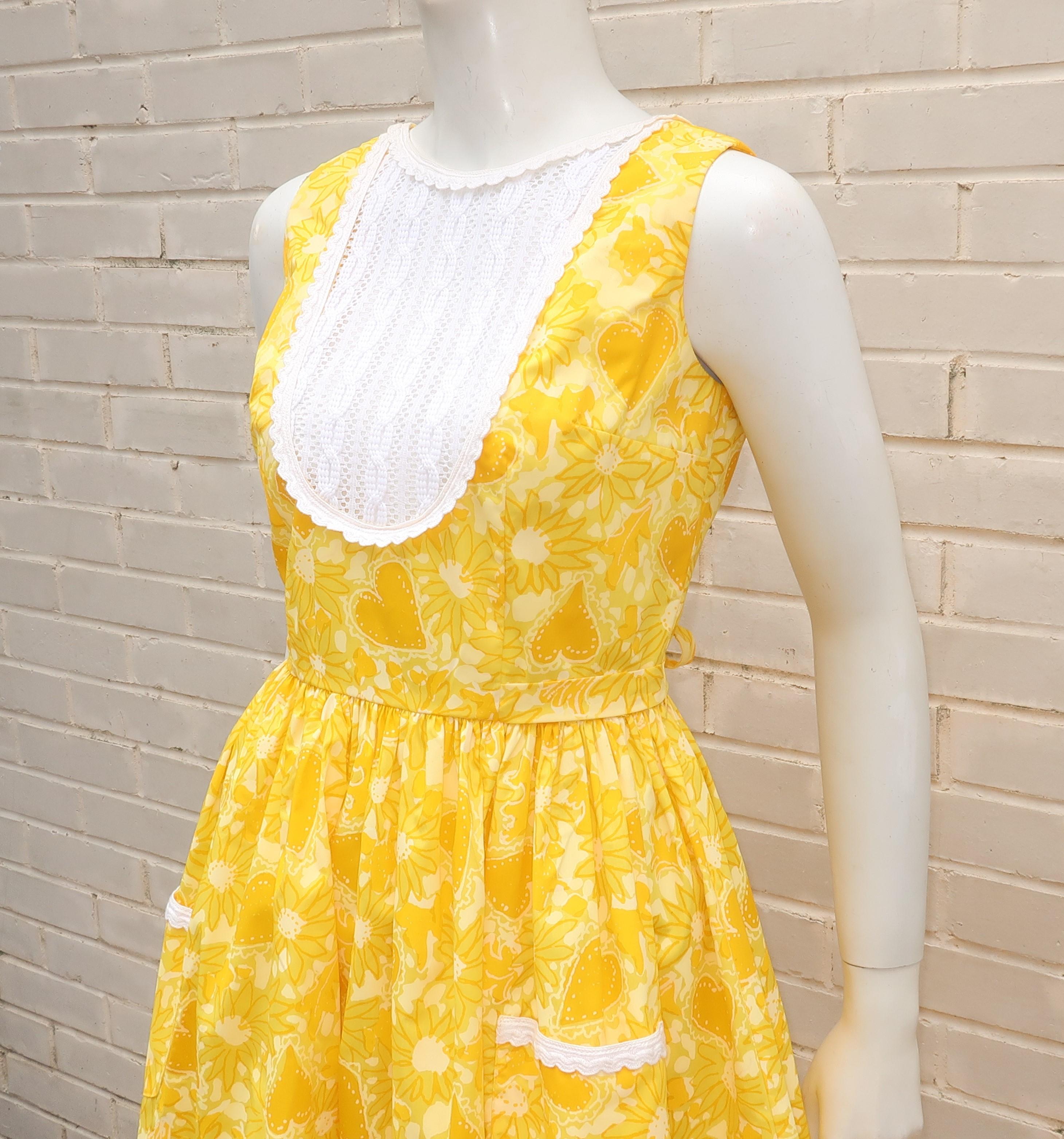 Lilly Pulitizer Yellow Daisy & Heart Print Cotton Dress, 1960's 1