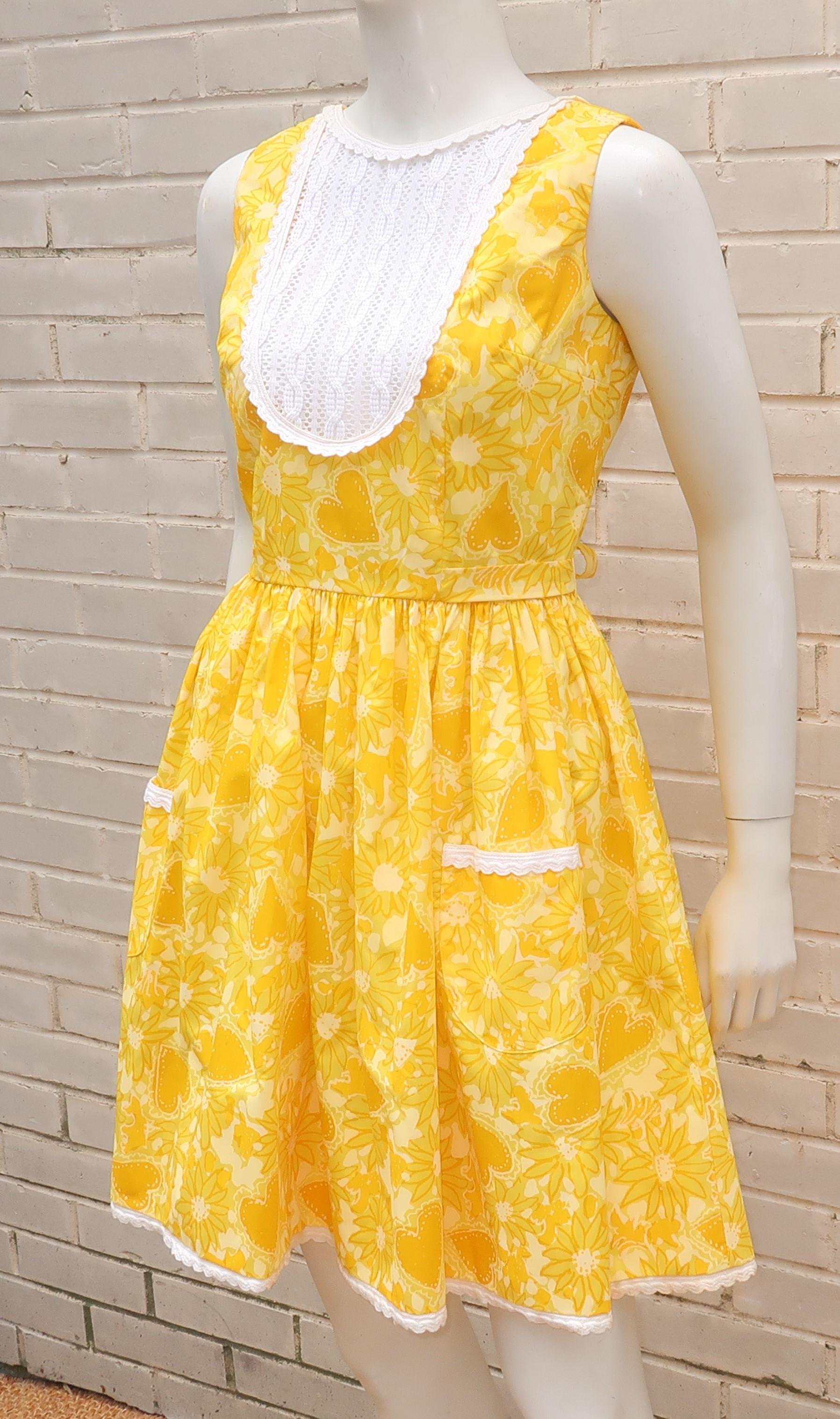 Lilly Pulitizer Yellow Daisy & Heart Print Cotton Dress, 1960's 2