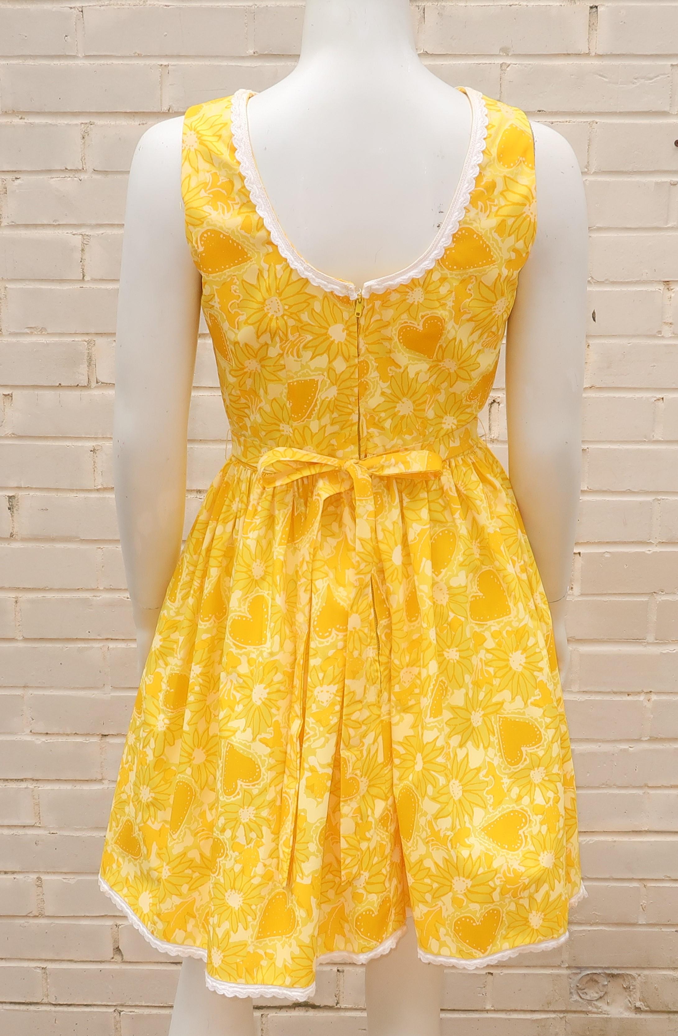 Lilly Pulitizer Yellow Daisy & Heart Print Cotton Dress, 1960's 3