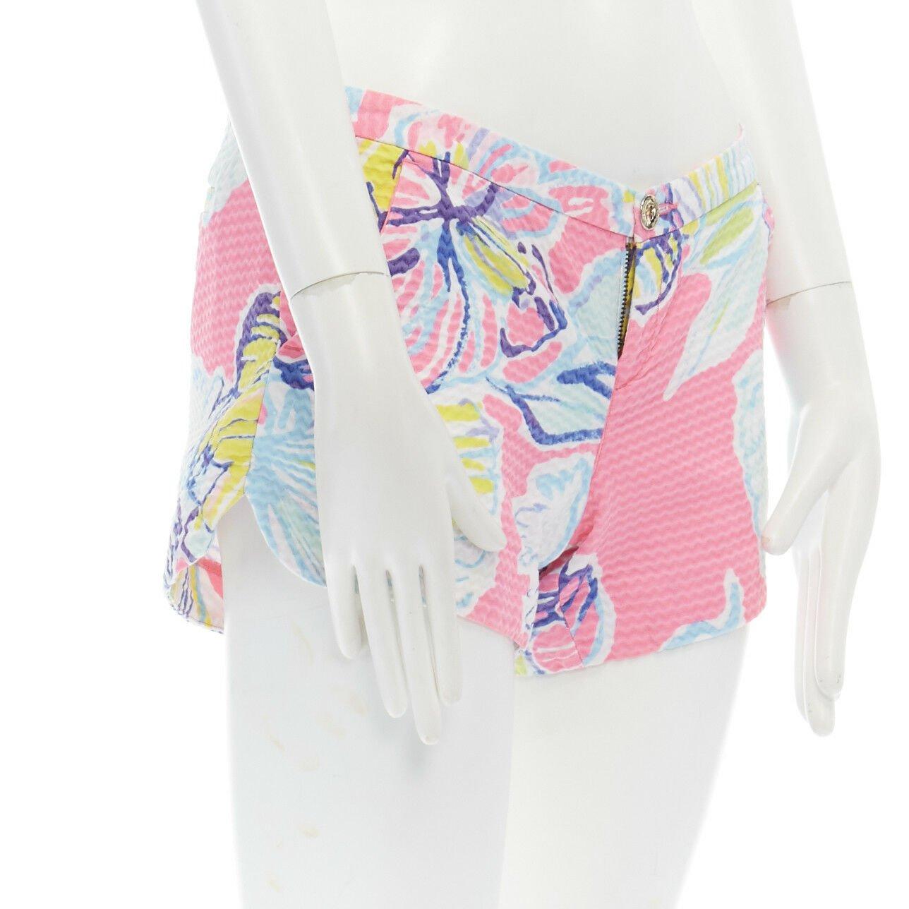LILLY PULITZER 100% cotton white neon pink tropical floral print shorts US00 XXS 
Reference: LNKO/A00611 
Brand: Lilly Pulitzer 
Material: Cotton 
Color: White 
Pattern: Floral 
Extra Detail: 100% cotton. Textured cotton. Neon multicolour floral