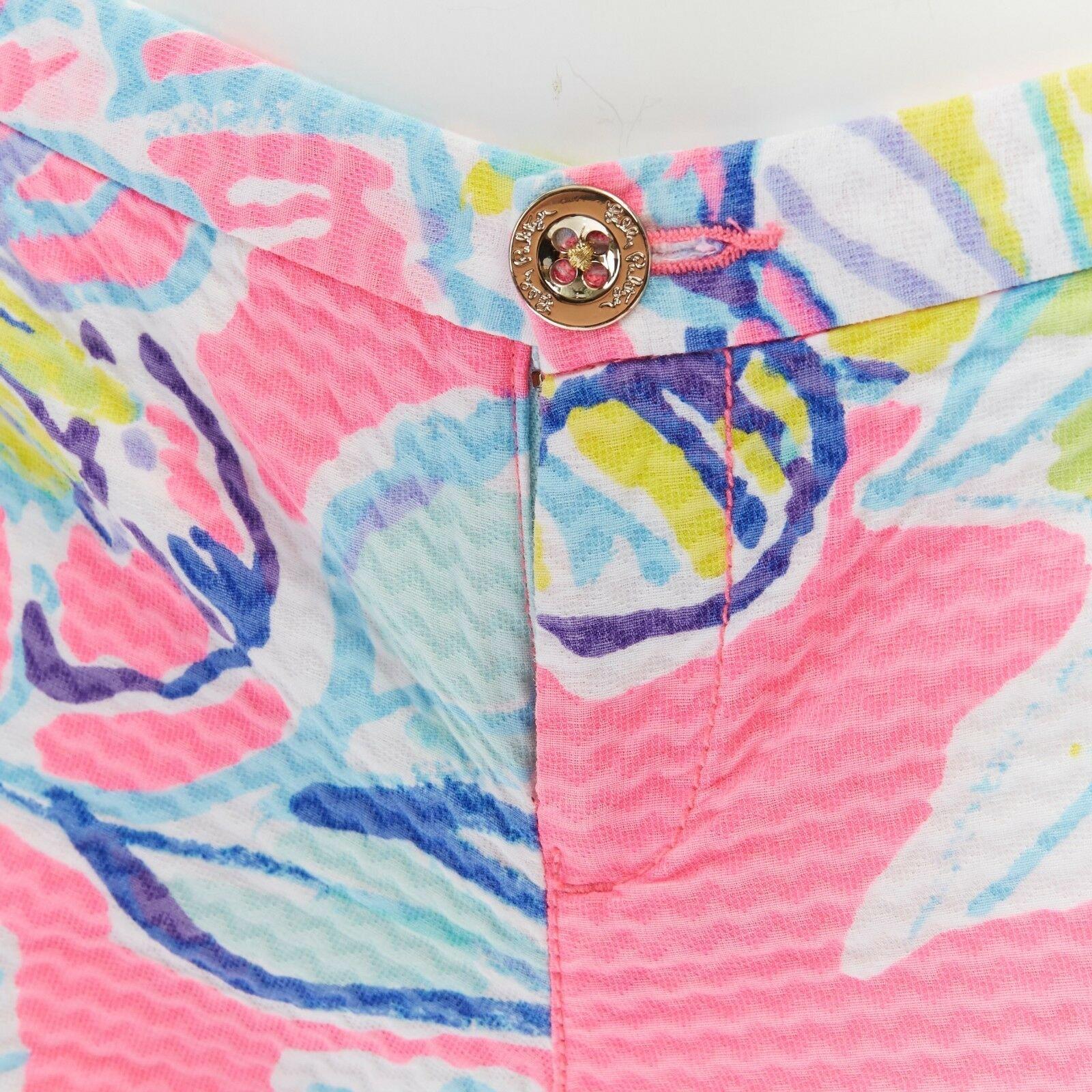 Gray LILLY PULITZER 100% cotton white neon pink tropical floral print shorts US00 XXS