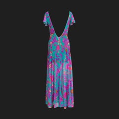 Lilly Pulitzer 1970s Vintage Printed Sheer Nylon Backless Maxi Dress