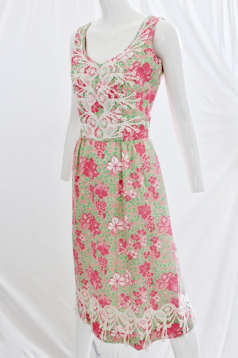 Lilly Pulitzer Lilly Sun Dress with Long Lace Trim, 1970s For Sale at