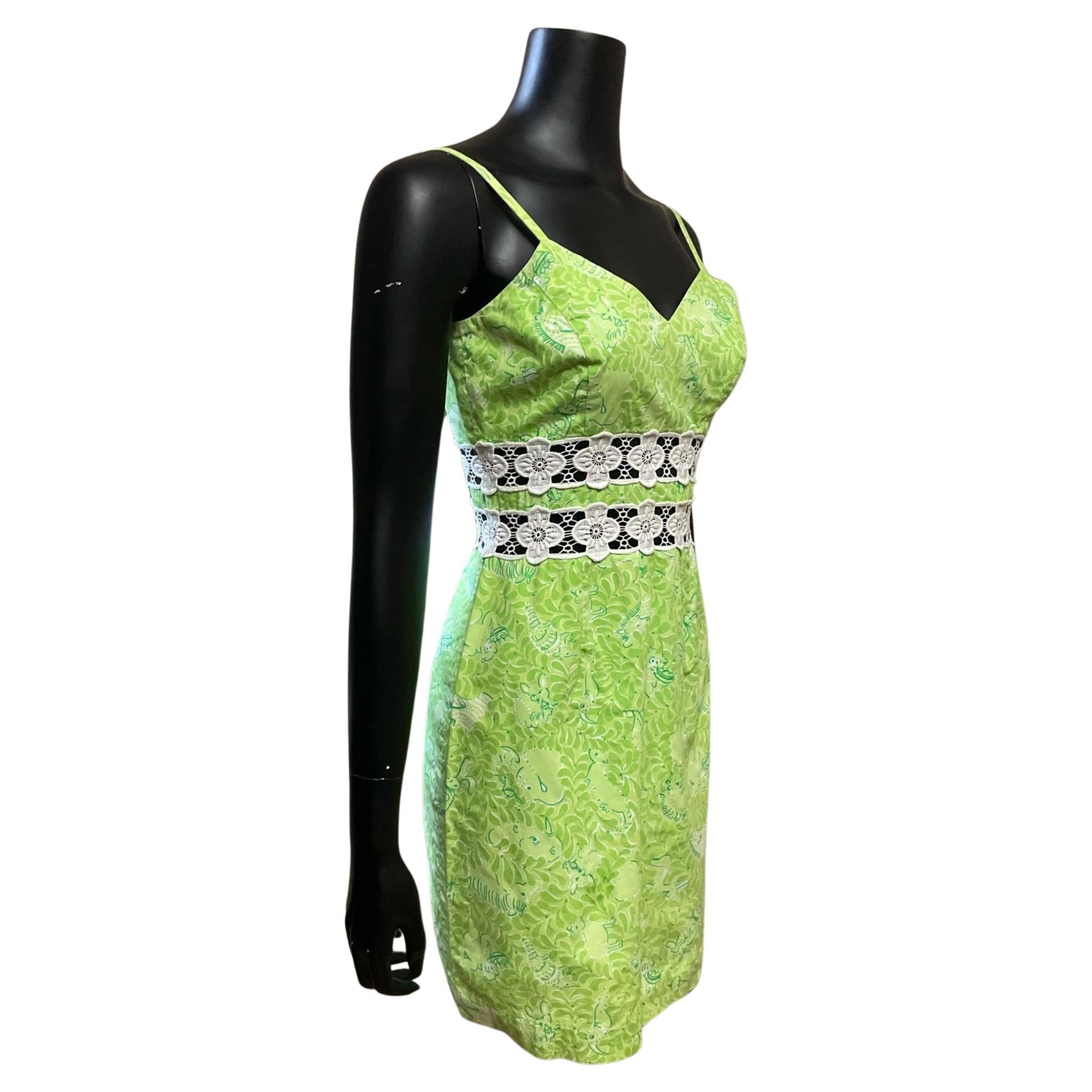 Lilly Pulitzer Lime Green Mini Dress, Circa 1990s In Excellent Condition For Sale In Brooklyn, NY