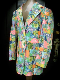 LILLY PULITZER Men's Palm Beach Tropical Print Resort Jacket c 1970s