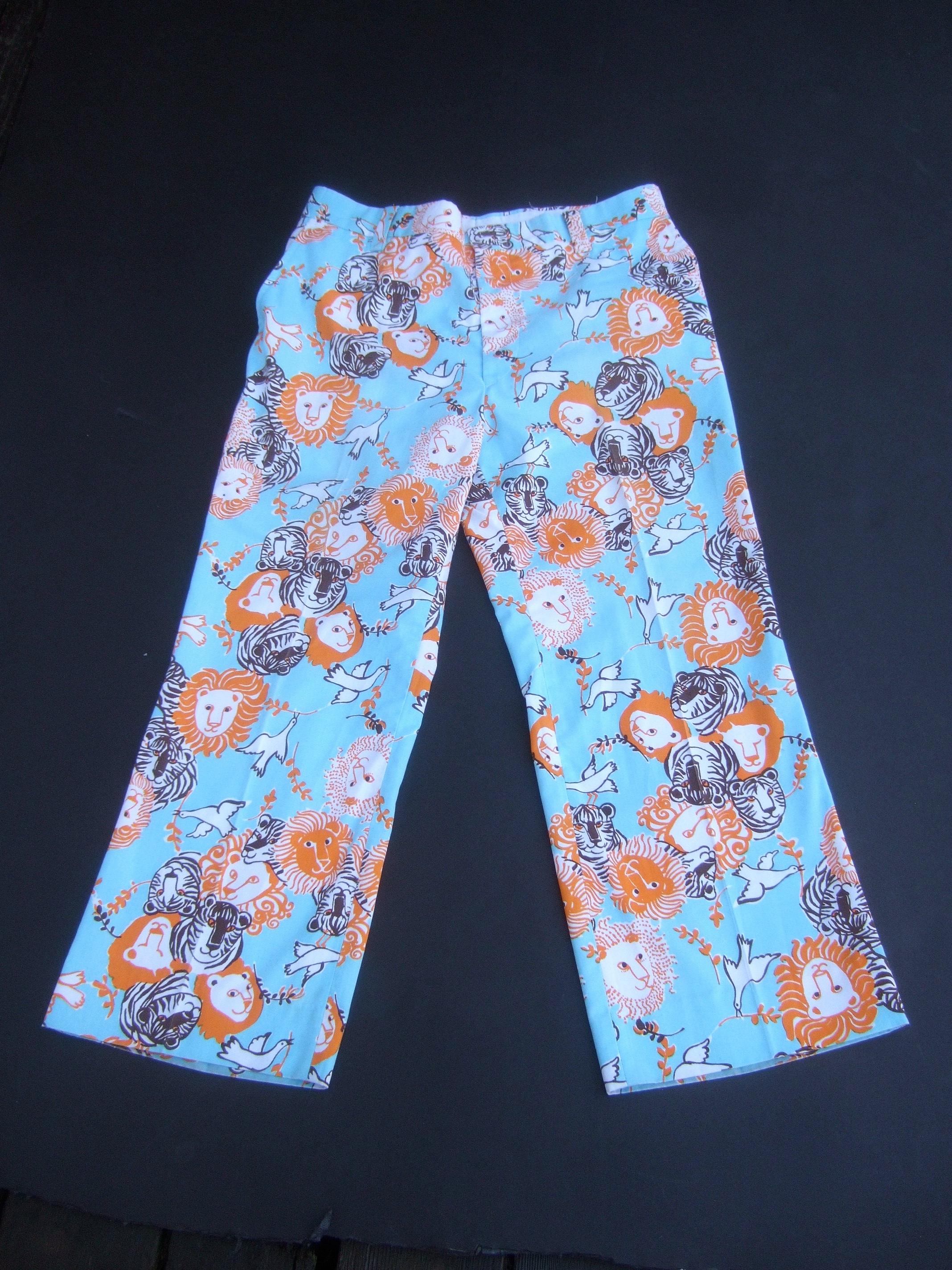Lilly Pulitzer Mens Whimsical Feline Print Resort Trousers c 1970s 3