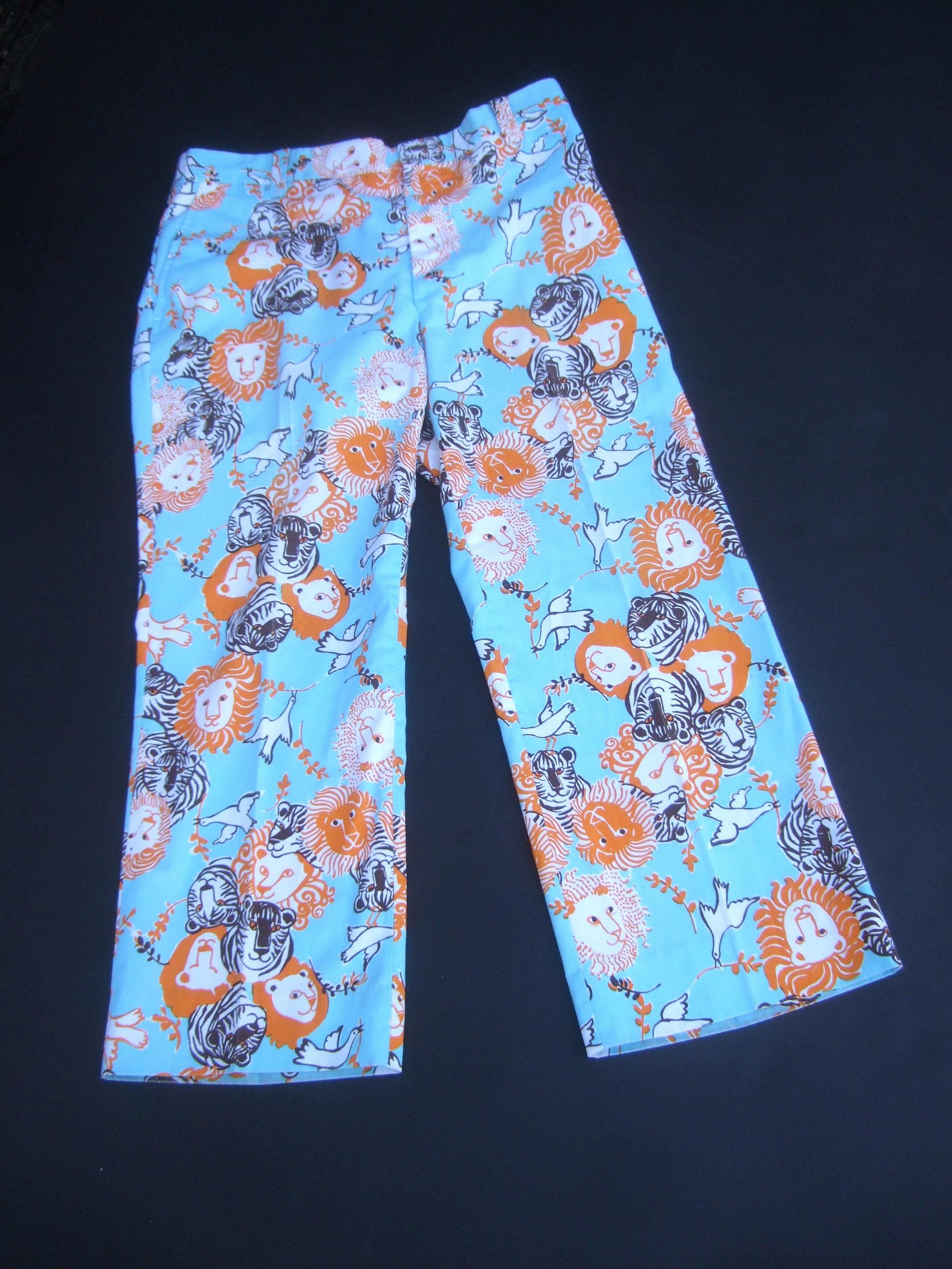 Lilly Pulitzer Mens Whimsical Feline Print Resort Trousers c 1970s 5