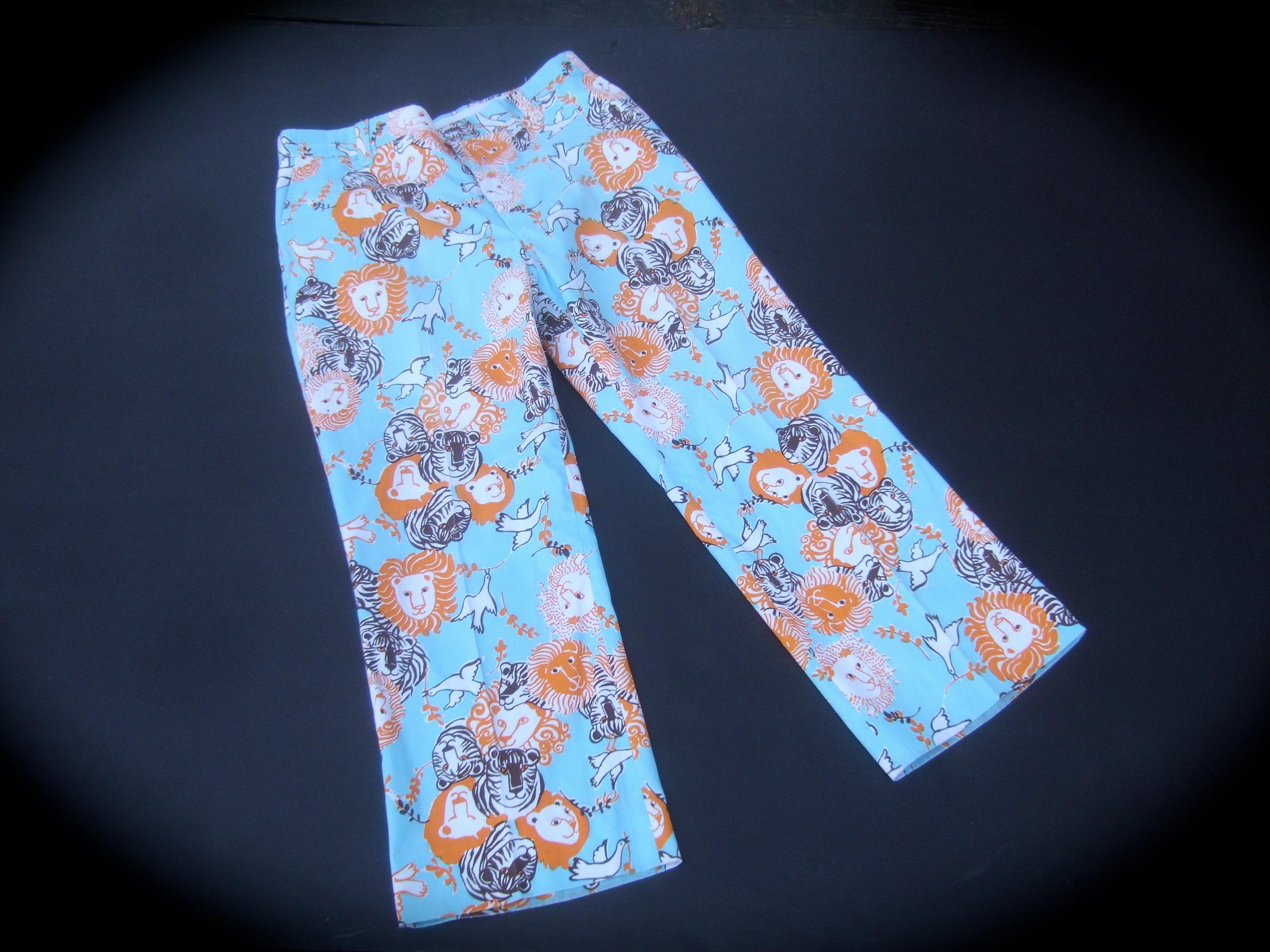 Lilly Pulitzer Mens Whimsical Feline Print Resort Trousers c 1970s 1