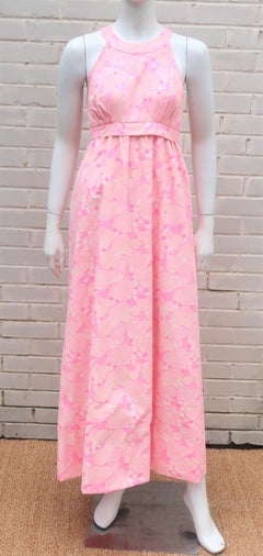 Lilly Pulitzer Pink Snail Print Halter Maxi Dress, 1960's