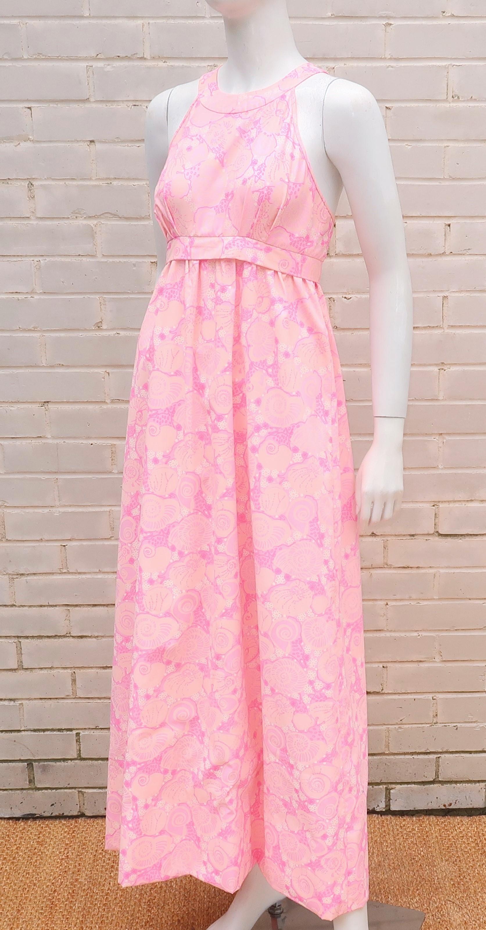Women's Lilly Pulitzer Pink Snail Print Halter Maxi Dress, 1960's