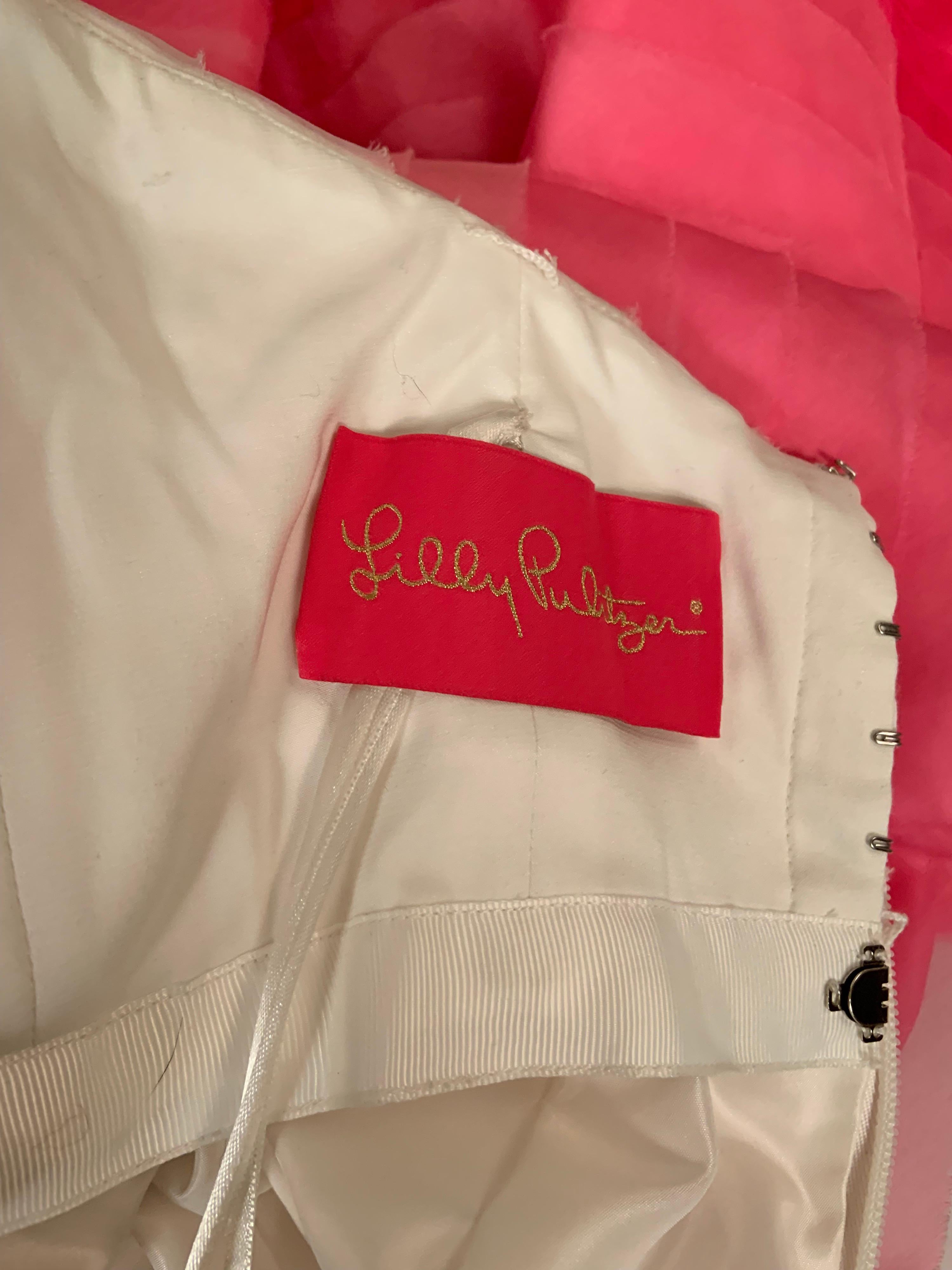 Lilly Pulitzer Silk Organza White to Shocking Pink Evening or Wedding Dress 7
