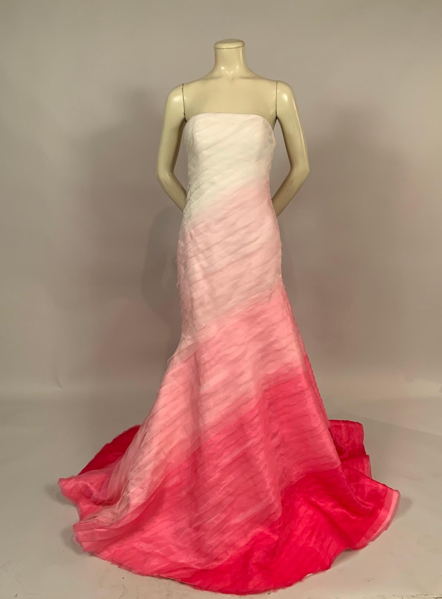 Lilly Pulitzer Silk Organza White to Shocking Pink Evening or Wedding Dress 8