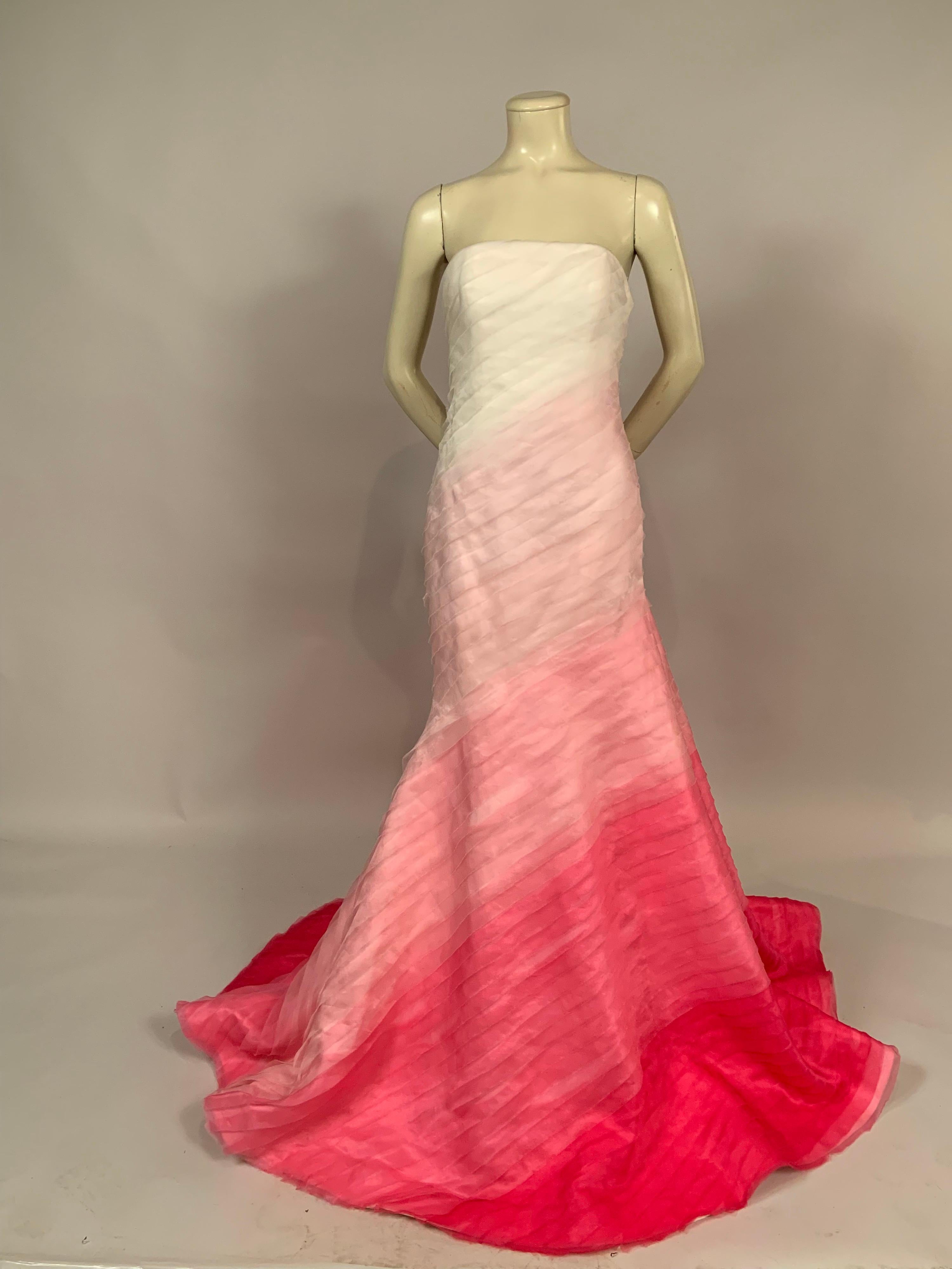 Lilly Pulitzer Silk Organza White to Shocking Pink Evening or Wedding Dress In Excellent Condition In New Hope, PA