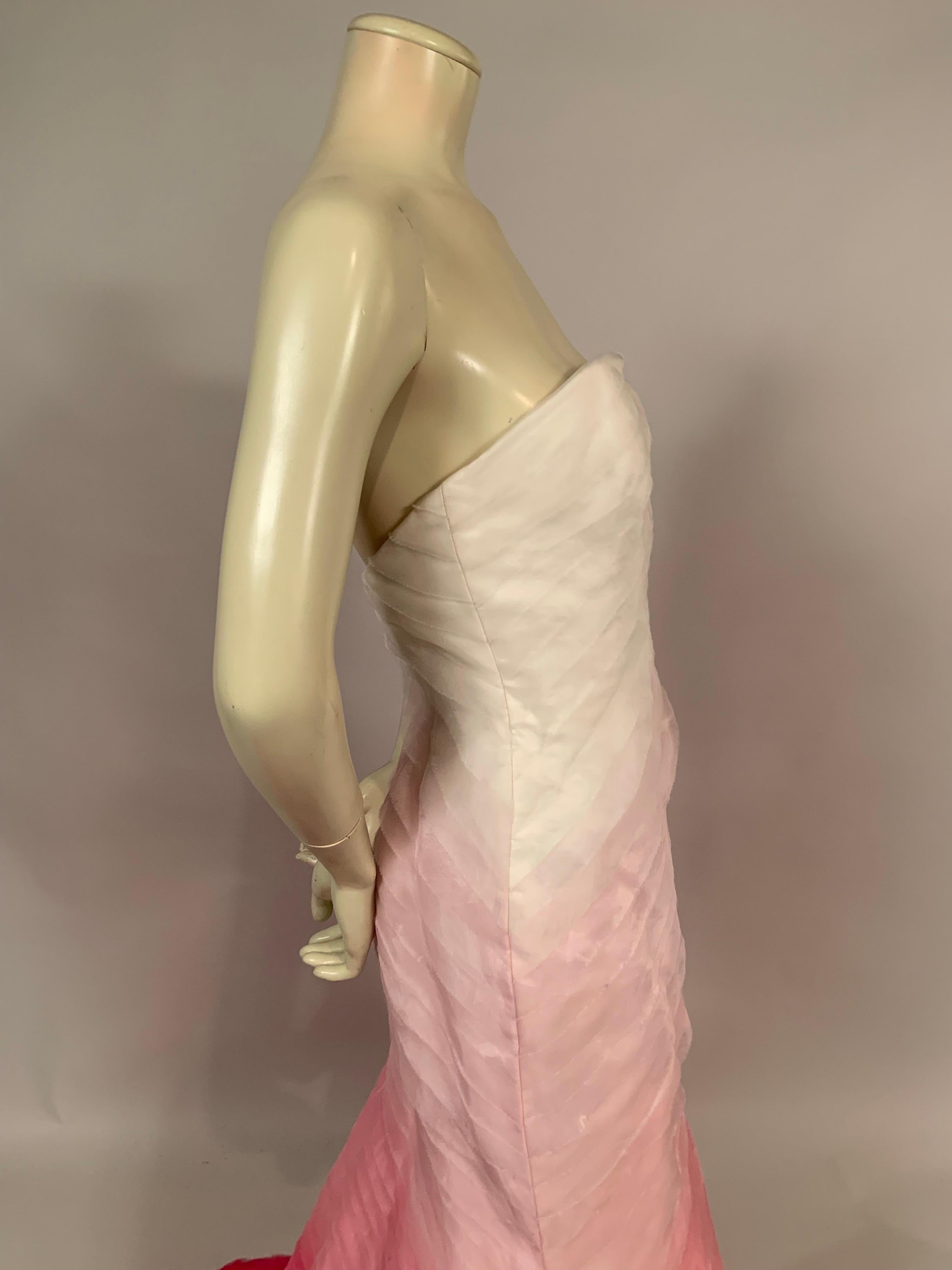 Women's Lilly Pulitzer Silk Organza White to Shocking Pink Evening or Wedding Dress