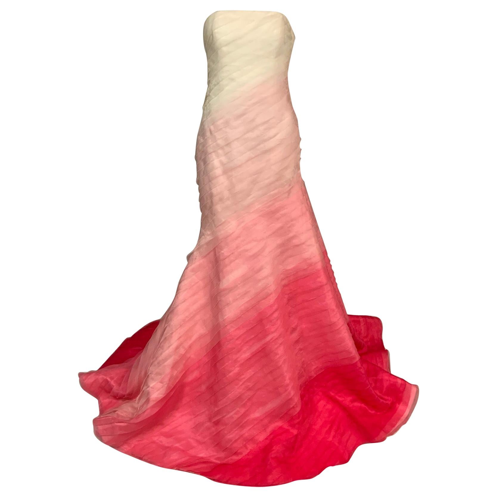 Lilly Pulitzer Silk Organza White to Shocking Pink Evening or Wedding Dress
