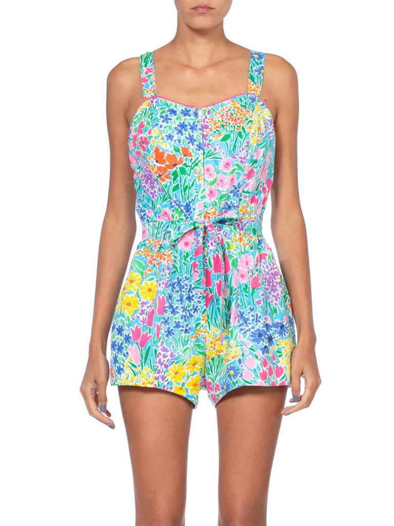 Lilly Pulitzer Style 1960s Bright Floral Romper For Sale at 1stdibs