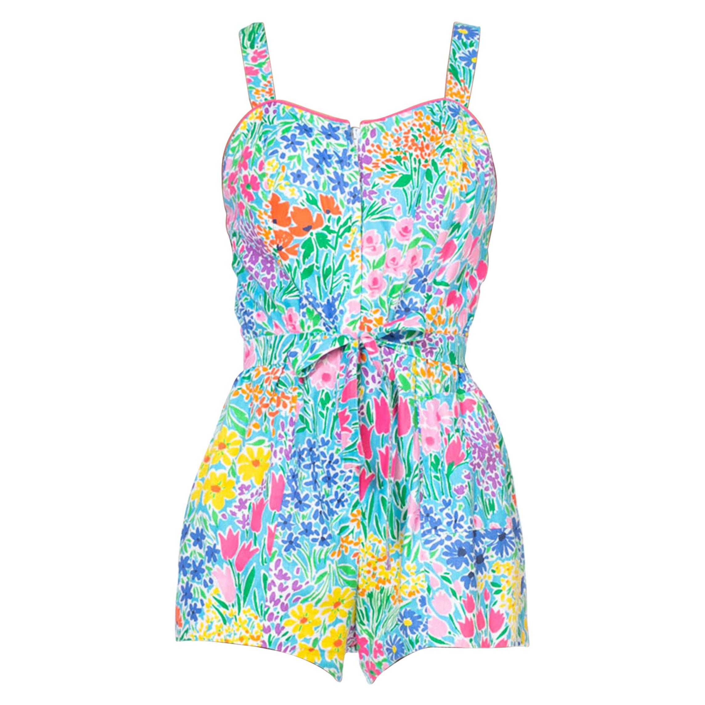 1980S Cotton Lilly P Style Bright Floral Jumpsuit Romper For Sale